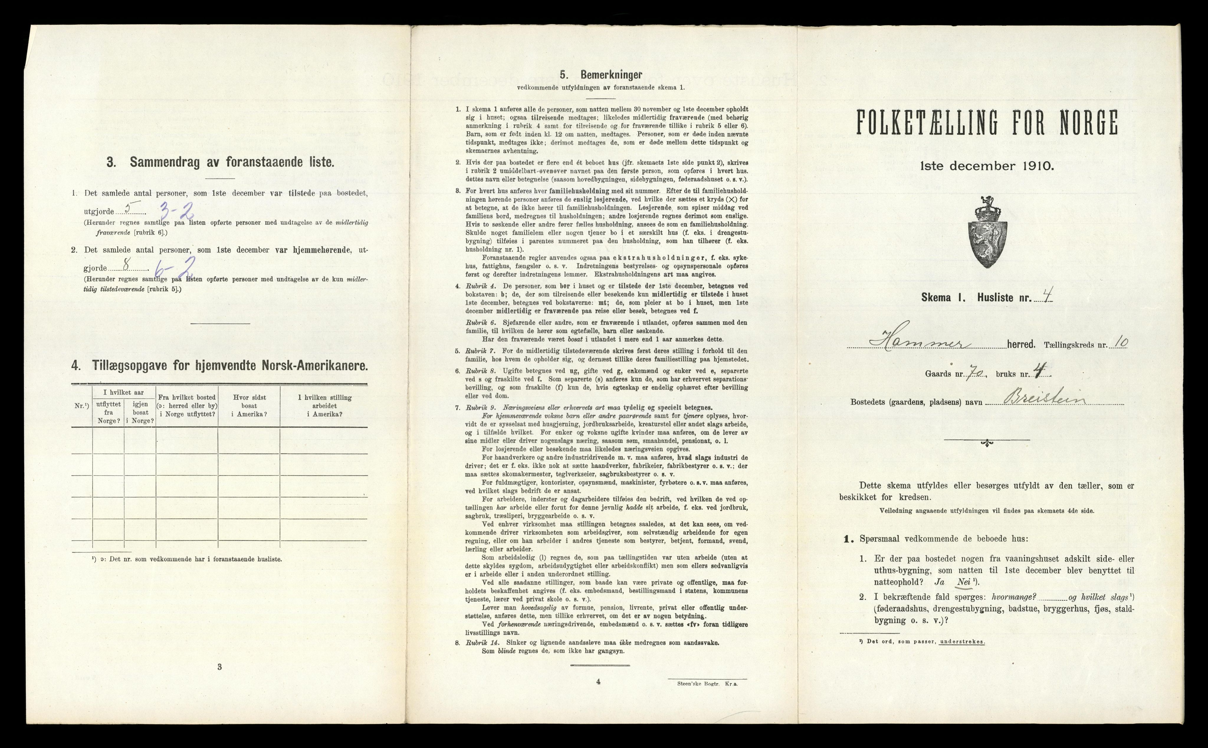 RA, 1910 census for Hamre, 1910, p. 796