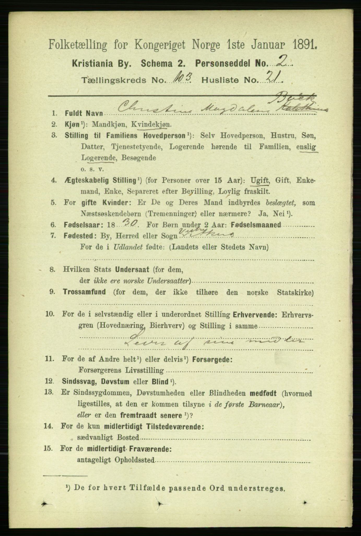 RA, 1891 census for 0301 Kristiania, 1891, p. 51705