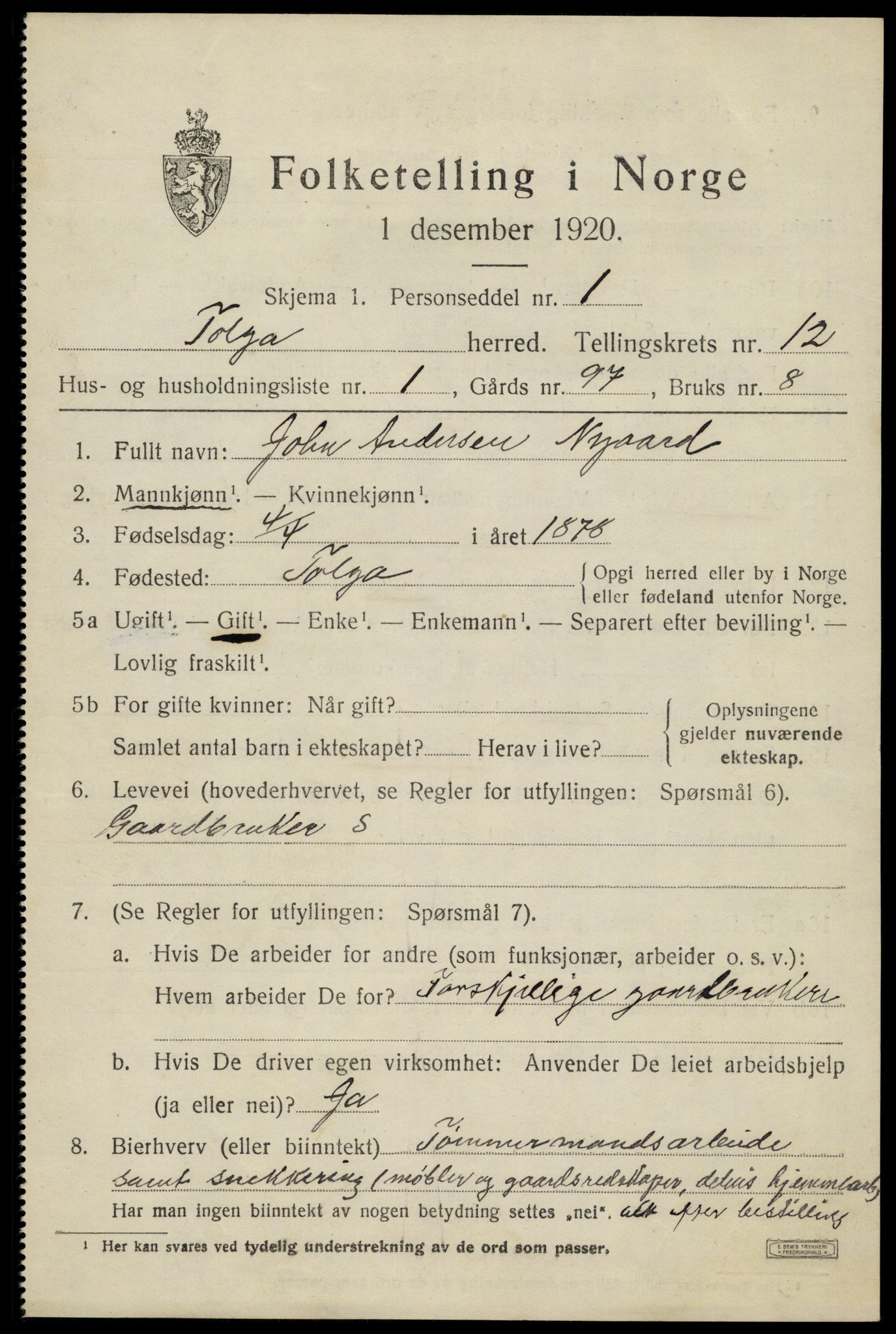 SAH, 1920 census for Tolga, 1920, p. 5509
