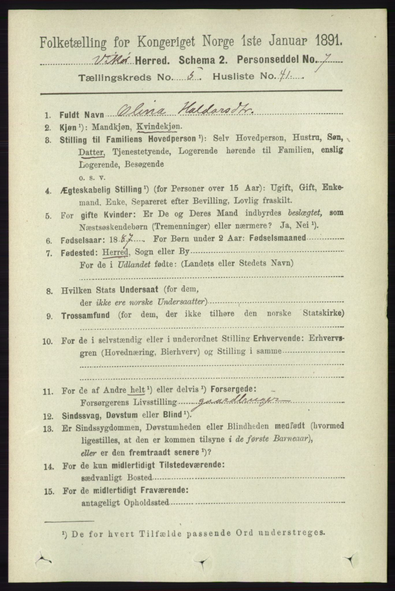 RA, 1891 census for 1238 Vikør, 1891, p. 1626