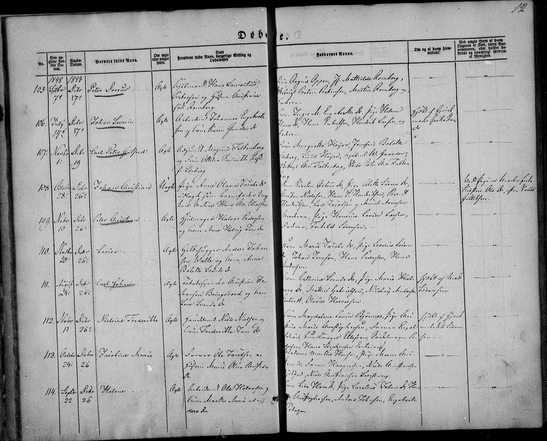 Larvik kirkebøker, AV/SAKO-A-352/F/Fa/L0003: Parish register (official) no. I 3, 1848-1856, p. 12