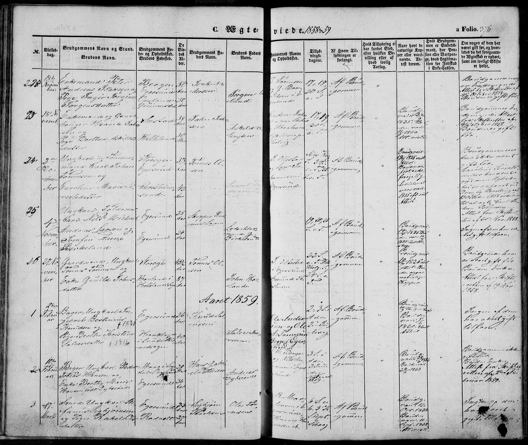 Eigersund sokneprestkontor, SAST/A-101807/S08/L0013: Parish register (official) no. A 12.2, 1850-1865, p. 376