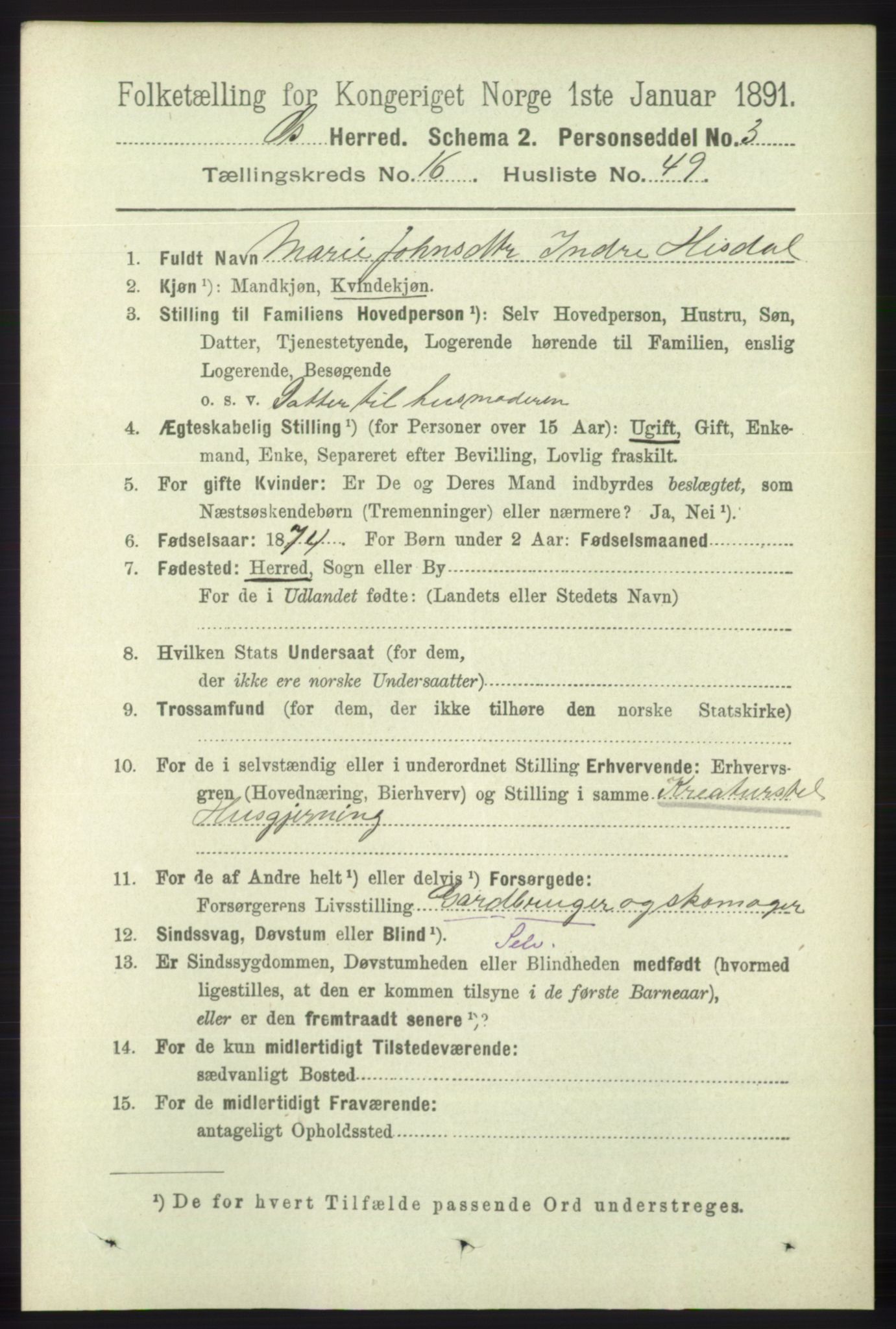 RA, 1891 census for 1243 Os, 1891, p. 3687