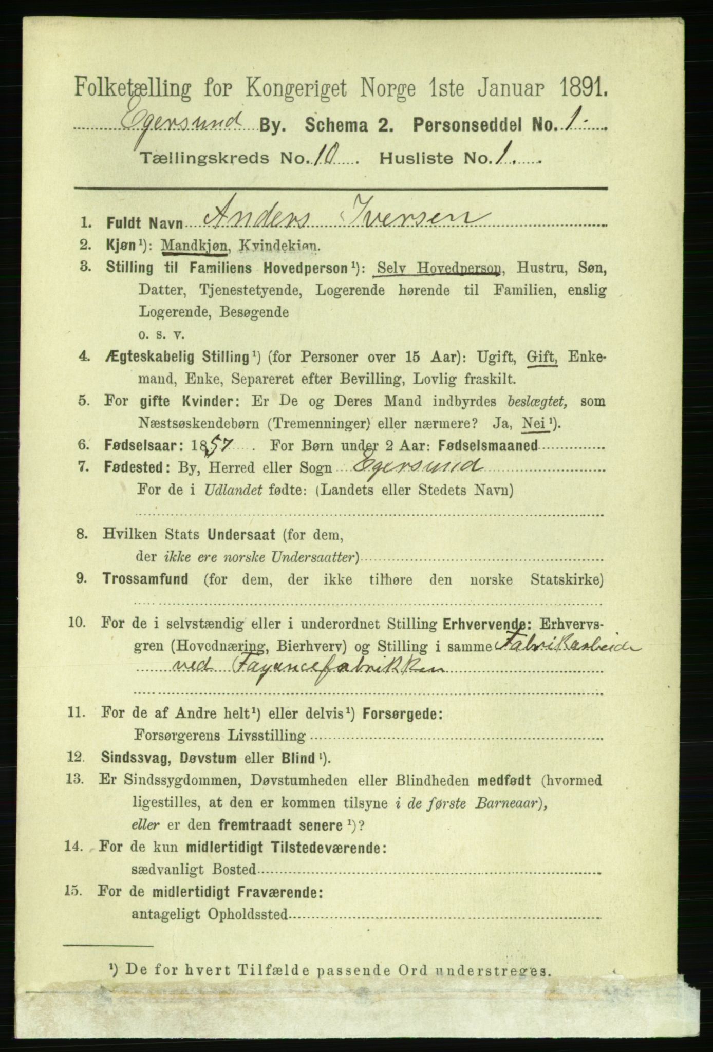 RA, 1891 census for 1101 Egersund, 1891, p. 1726