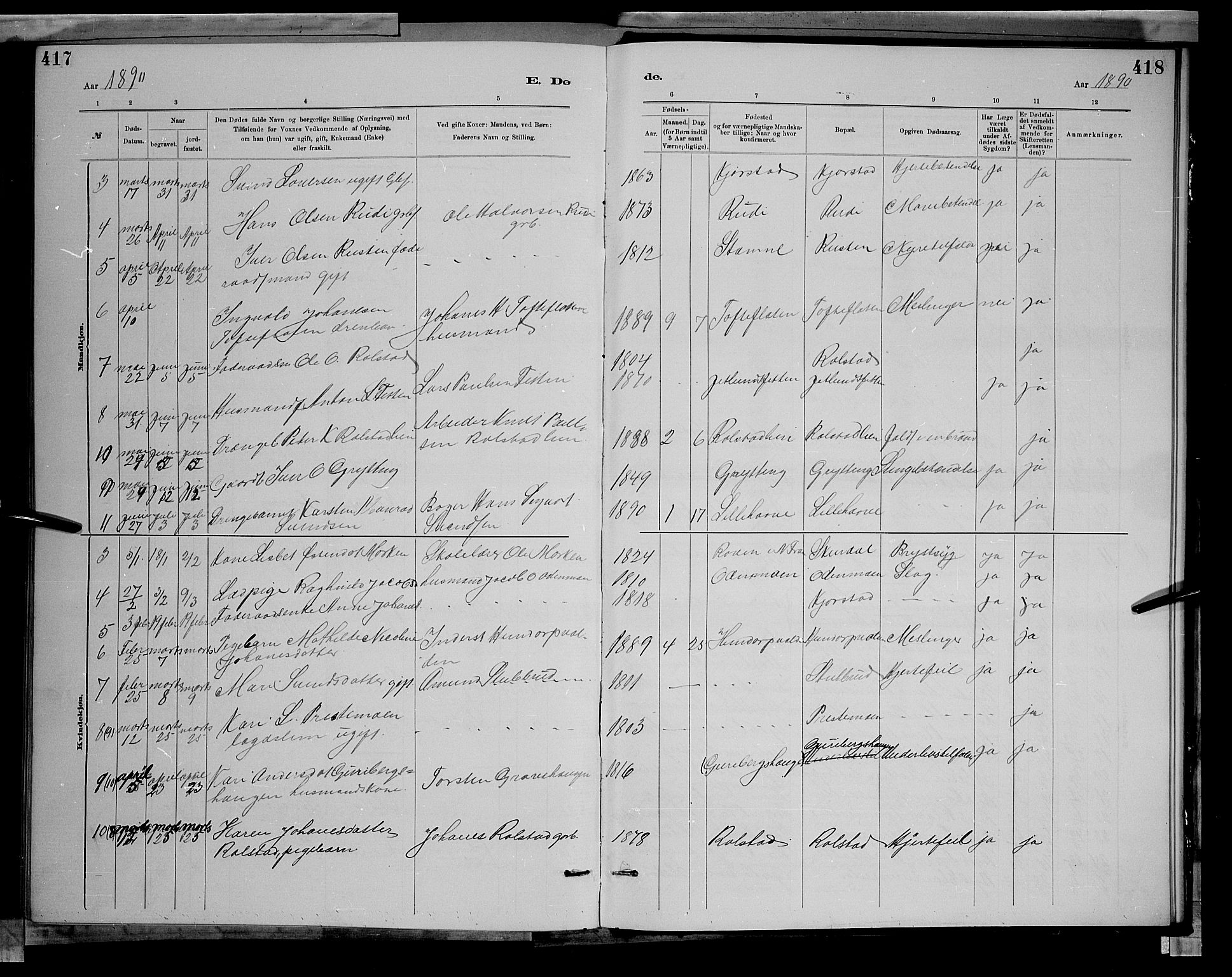Sør-Fron prestekontor, SAH/PREST-010/H/Ha/Hab/L0003: Parish register (copy) no. 3, 1884-1896, p. 417-418