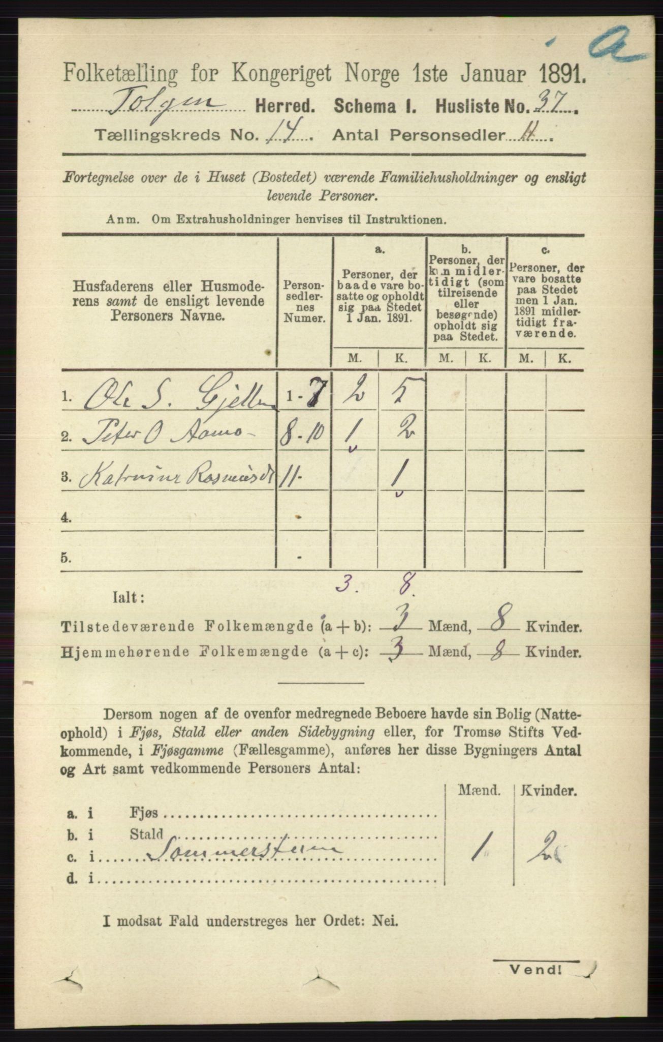 RA, 1891 census for 0436 Tolga, 1891, p. 4117