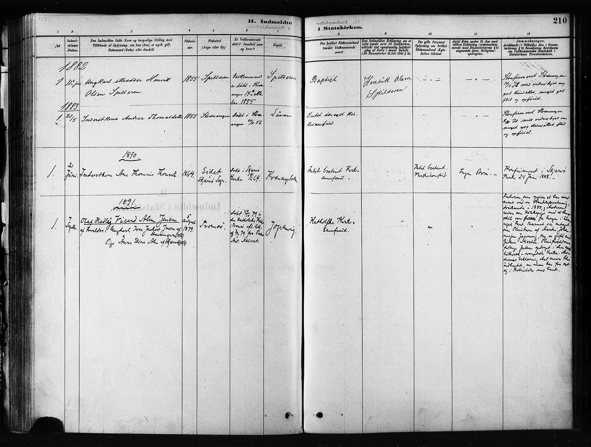 Skjervøy sokneprestkontor, AV/SATØ-S-1300/H/Ha/Haa/L0012kirke: Parish register (official) no. 12, 1878-1891, p. 210