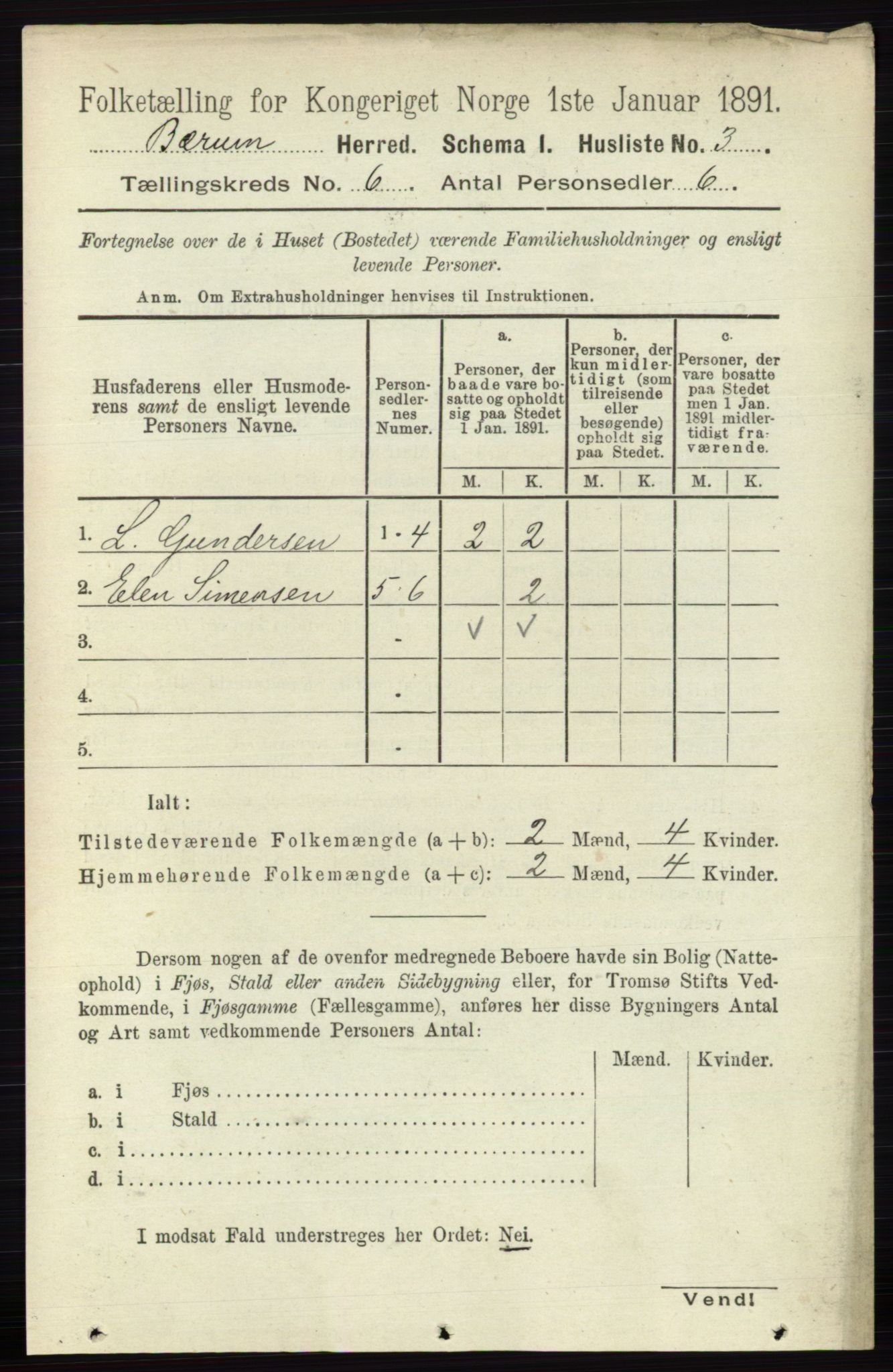 RA, 1891 census for 0219 Bærum, 1891, p. 3423