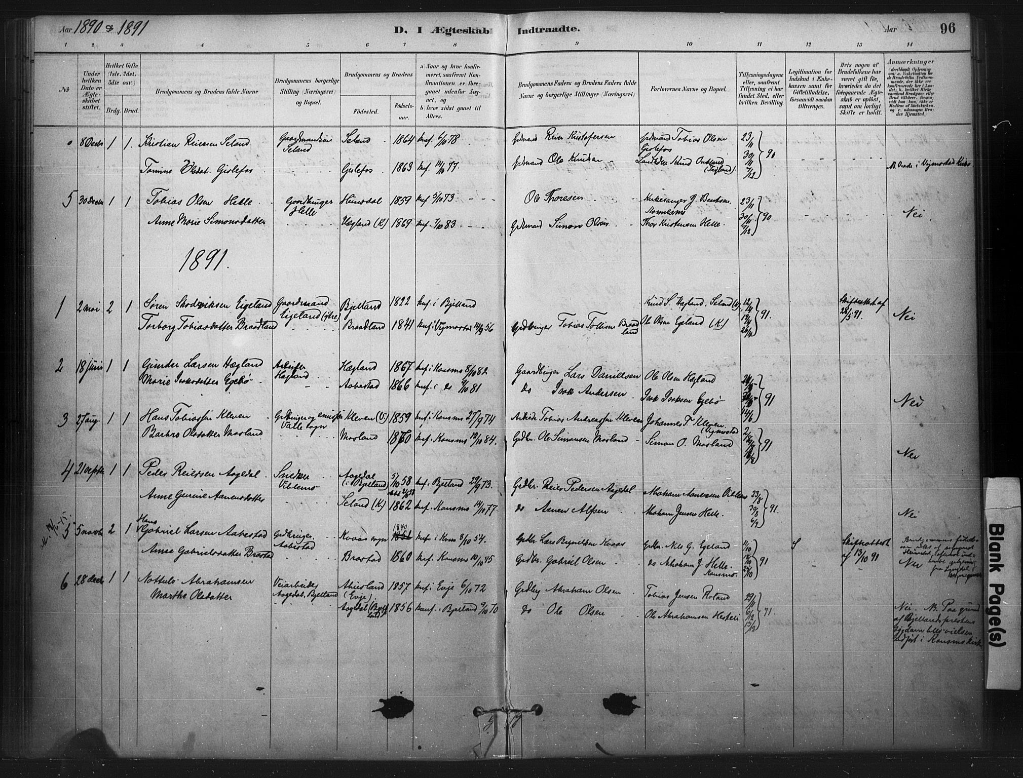 Nord-Audnedal sokneprestkontor, SAK/1111-0032/F/Fa/Faa/L0003: Parish register (official) no. A 3, 1882-1900, p. 96