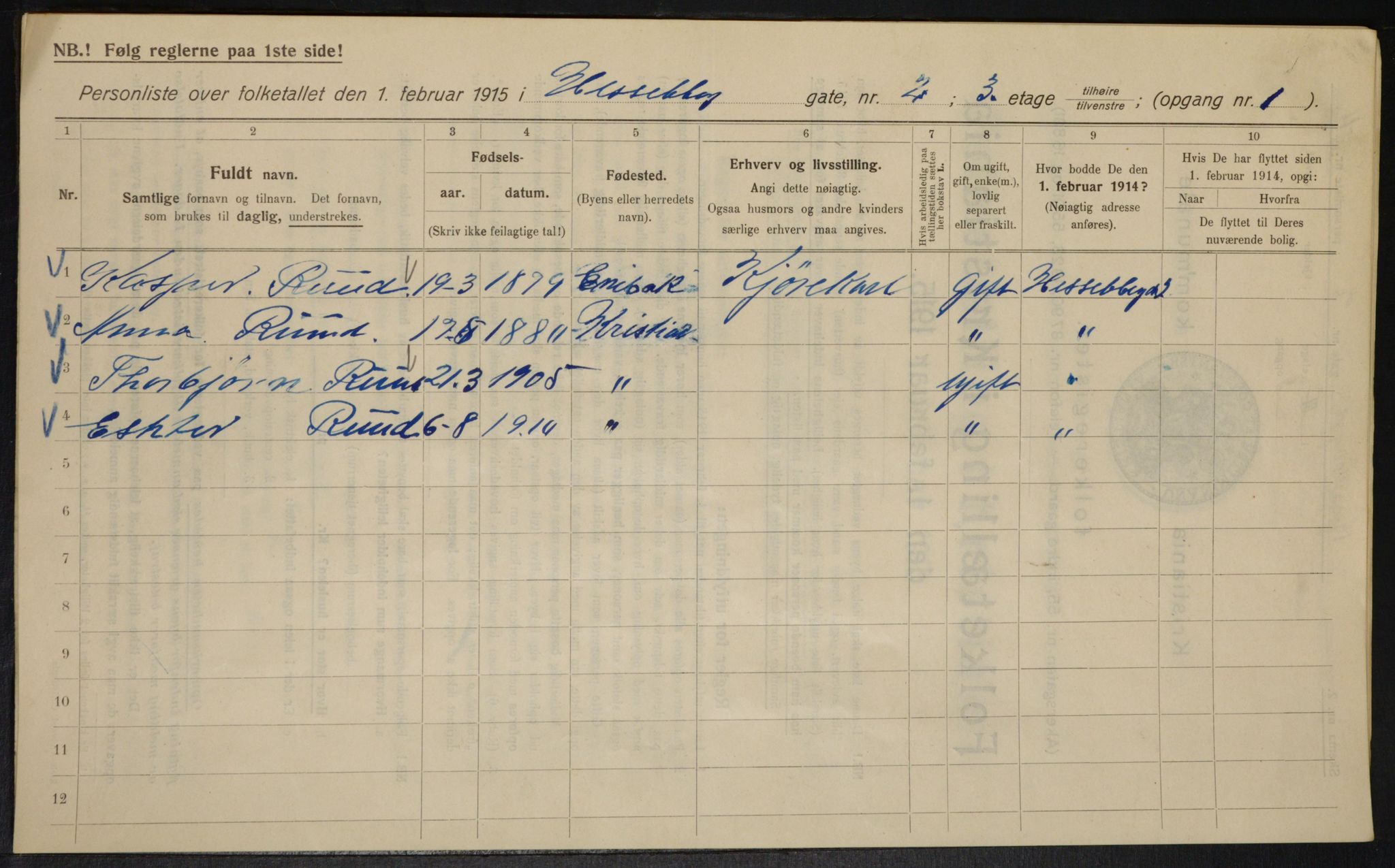 OBA, Municipal Census 1915 for Kristiania, 1915, p. 39454