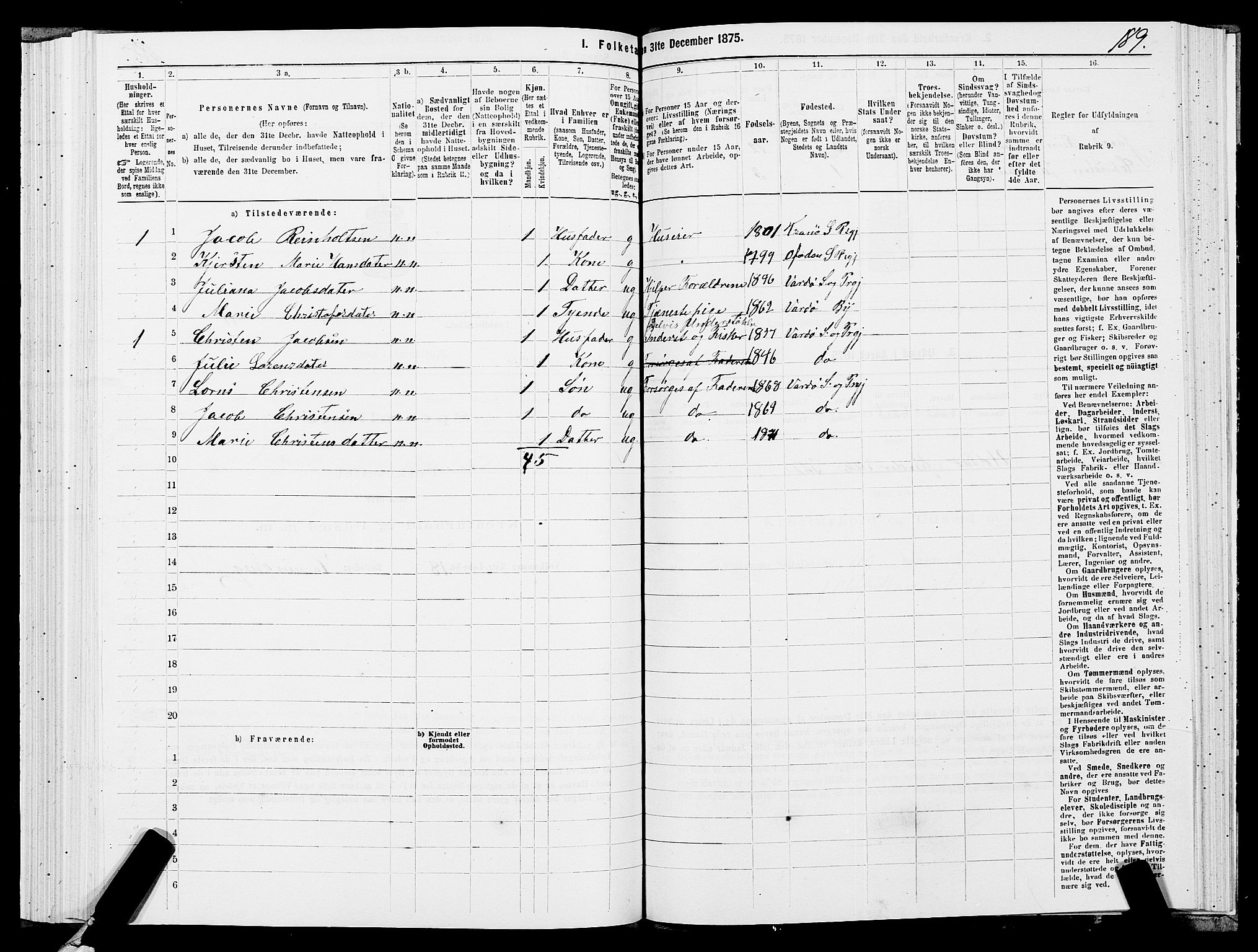 SATØ, 1875 census for 2028L Vardø/Vardø, 1875, p. 1189