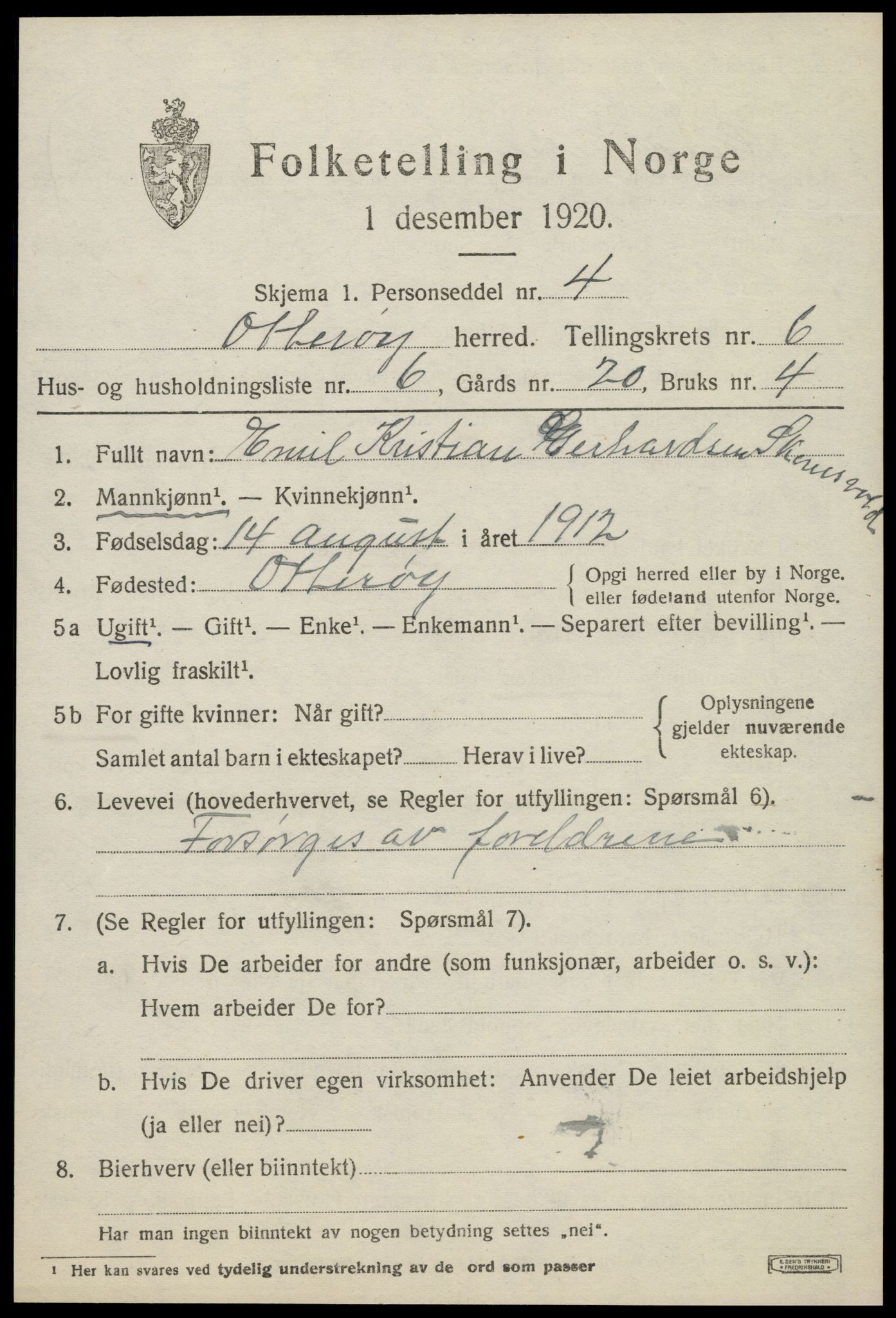 SAT, 1920 census for Otterøy, 1920, p. 2287