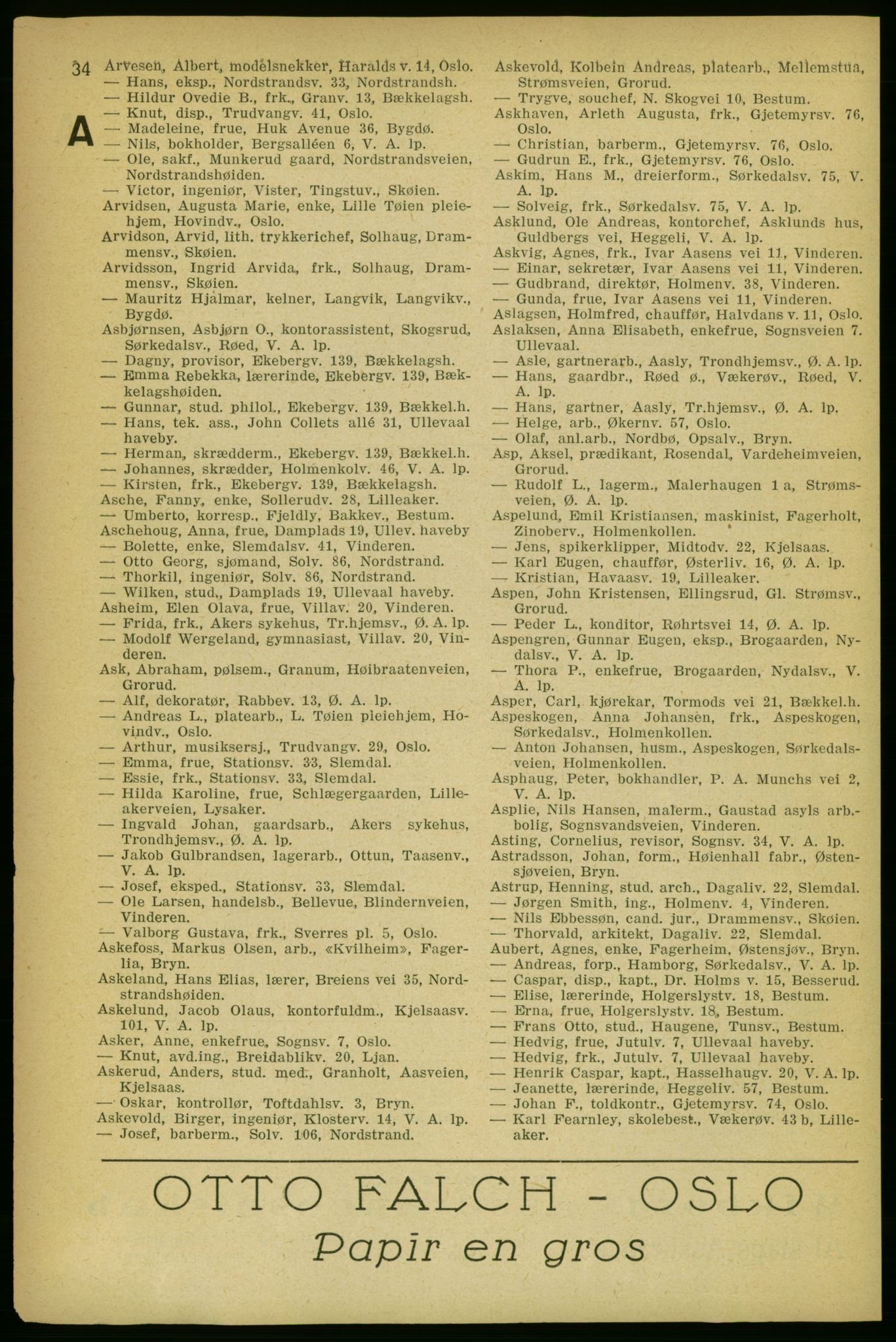Aker adressebok/adressekalender, PUBL/001/A/004: Aker adressebok, 1929, p. 34