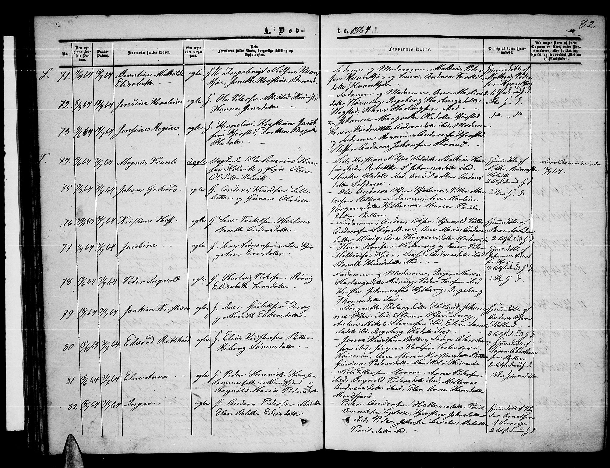 Ministerialprotokoller, klokkerbøker og fødselsregistre - Nordland, AV/SAT-A-1459/872/L1046: Parish register (copy) no. 872C02, 1852-1879, p. 82