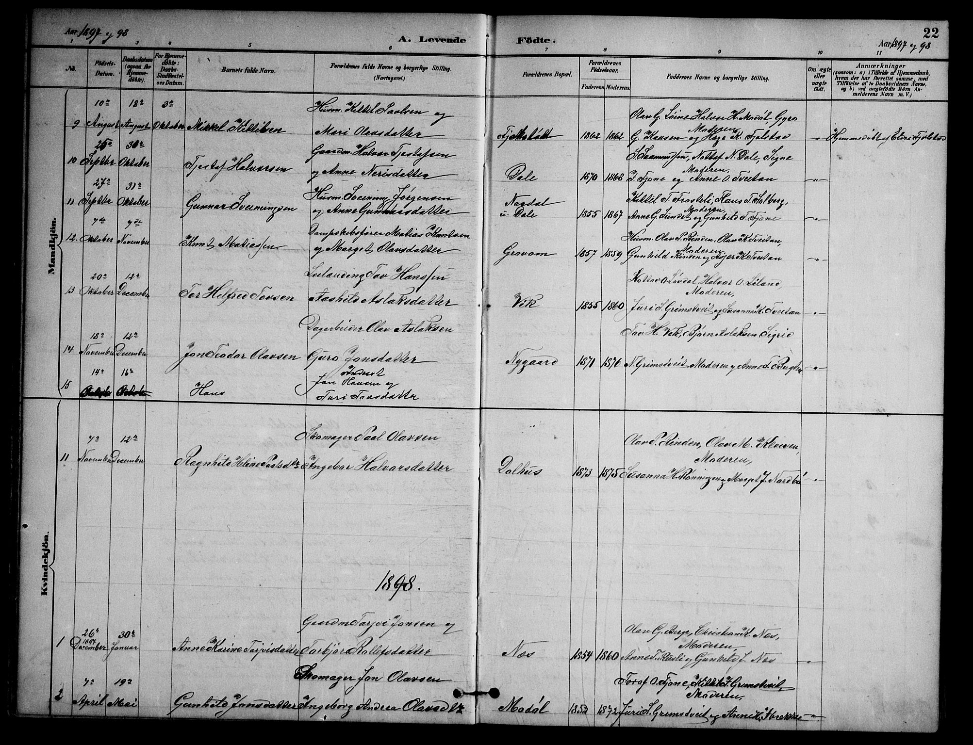 Nissedal kirkebøker, AV/SAKO-A-288/G/Ga/L0003: Parish register (copy) no. I 3, 1887-1911, p. 22