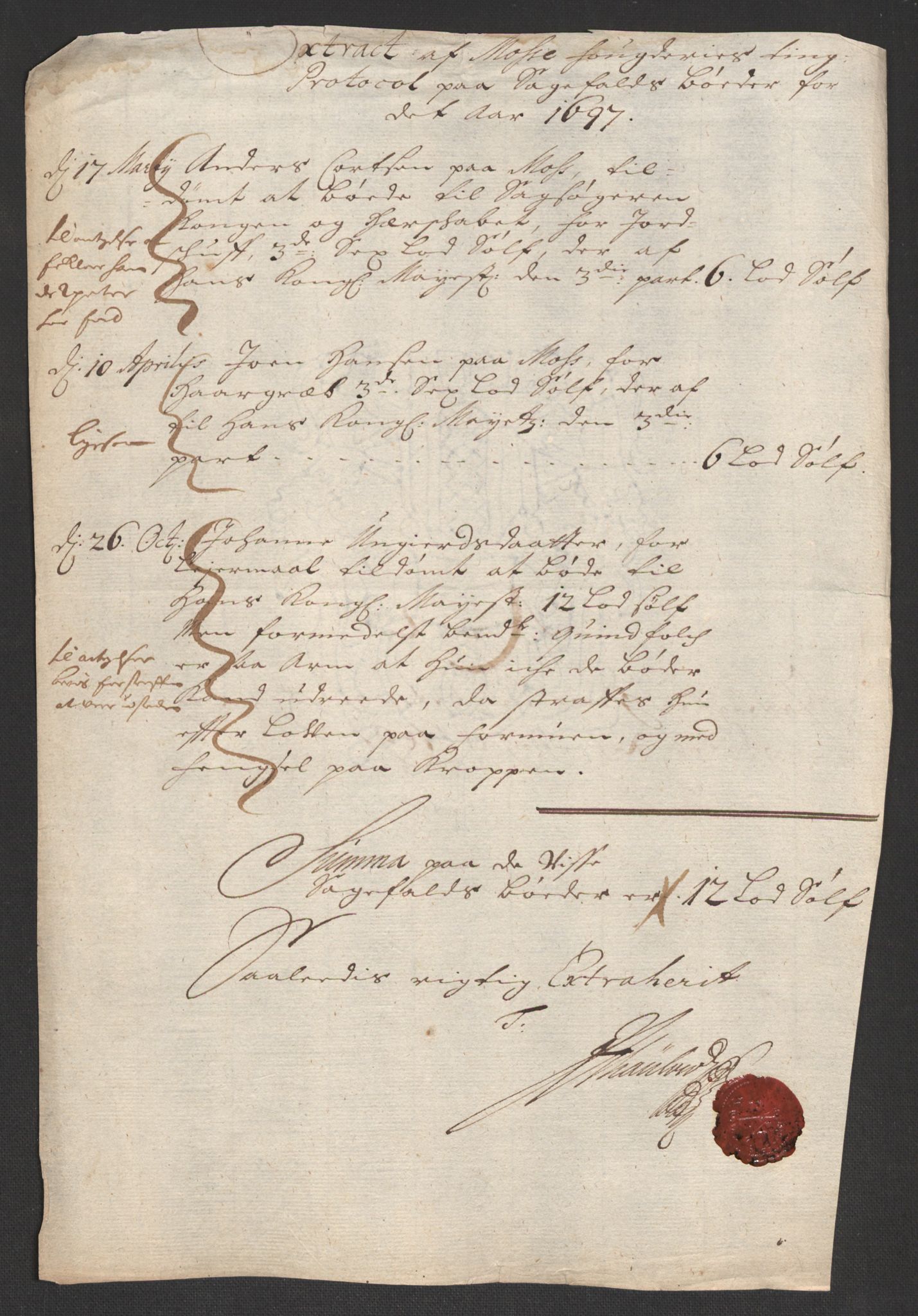 Rentekammeret inntil 1814, Reviderte regnskaper, Fogderegnskap, AV/RA-EA-4092/R04/L0125: Fogderegnskap Moss, Onsøy, Tune, Veme og Åbygge, 1697, p. 22