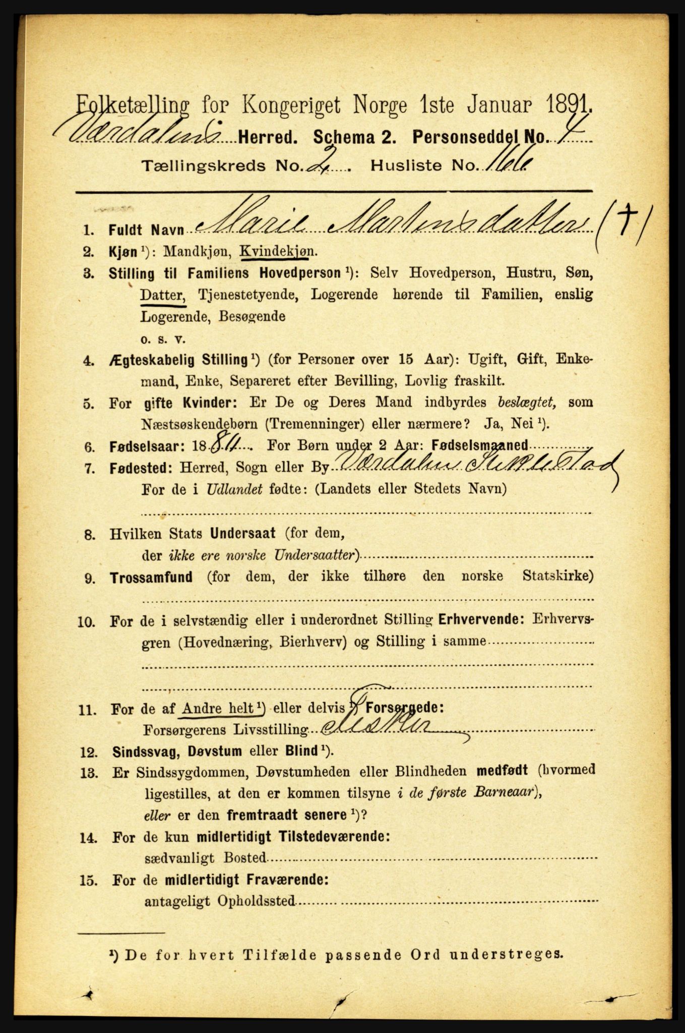 RA, 1891 census for 1721 Verdal, 1891, p. 1649