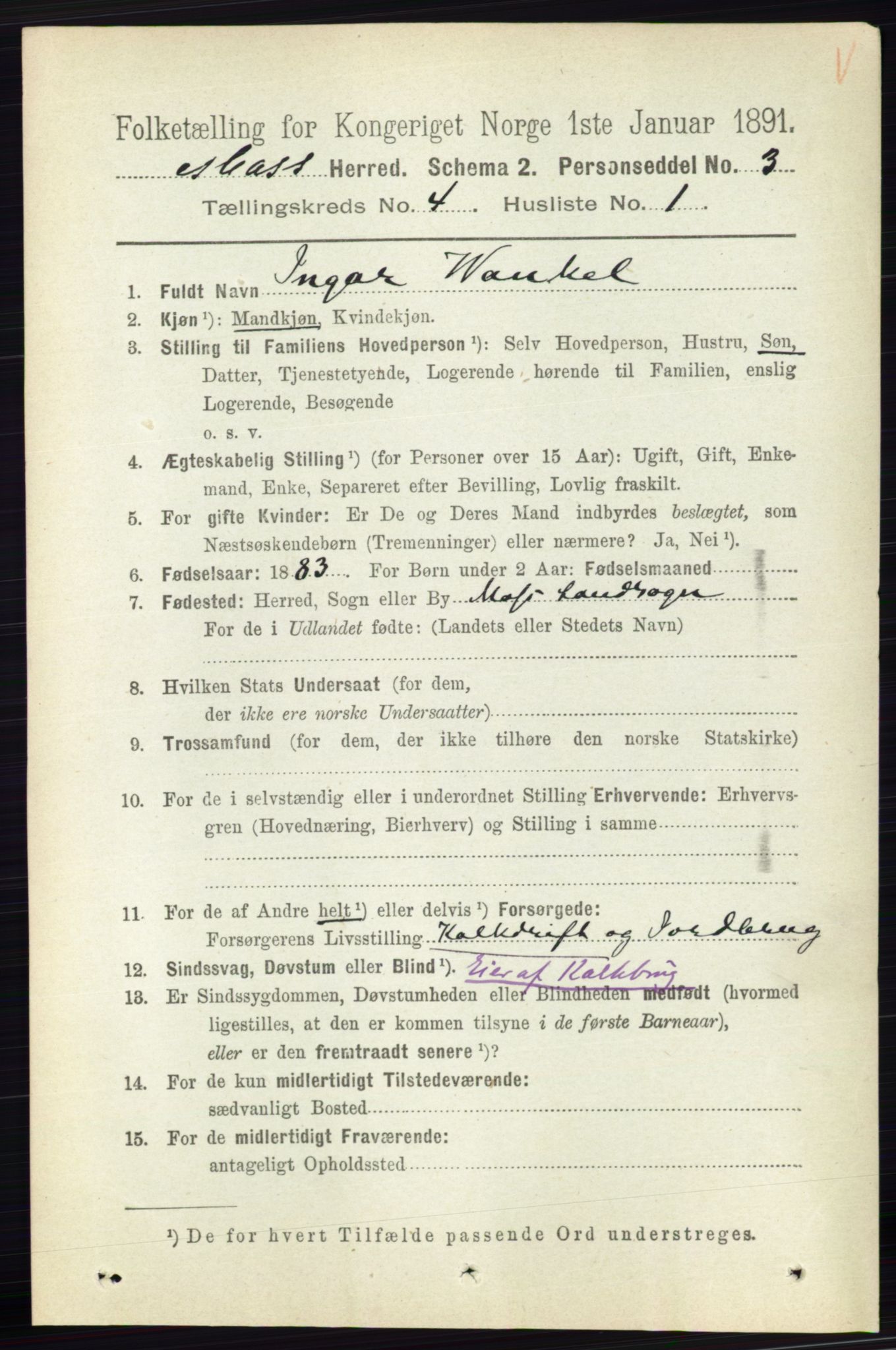 RA, 1891 Census for 0194 Moss, 1891, p. 1314