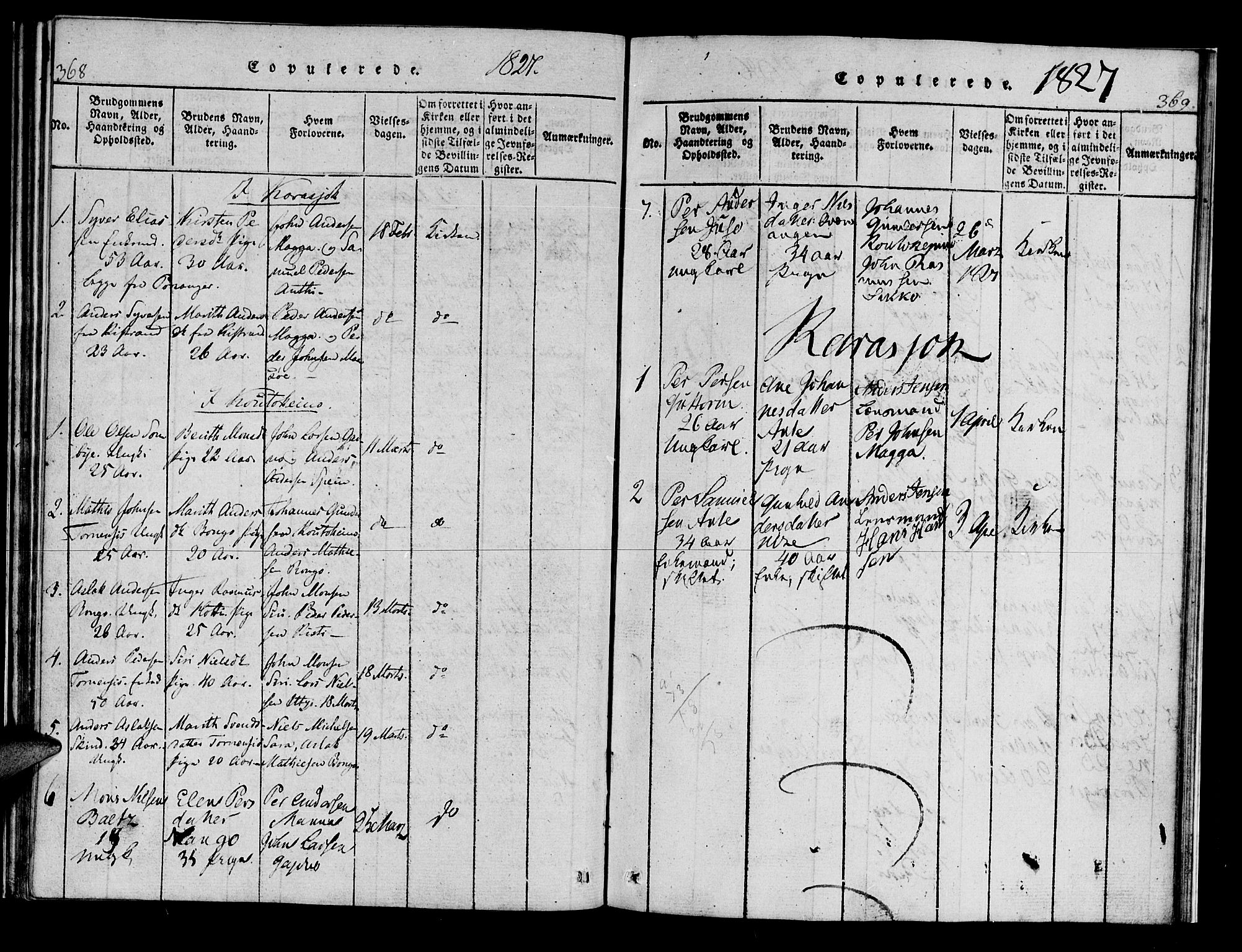 Kistrand/Porsanger sokneprestembete, SATØ/S-1351/H/Hb/L0001.klokk: Parish register (copy) no. 1, 1821-1829, p. 368-369