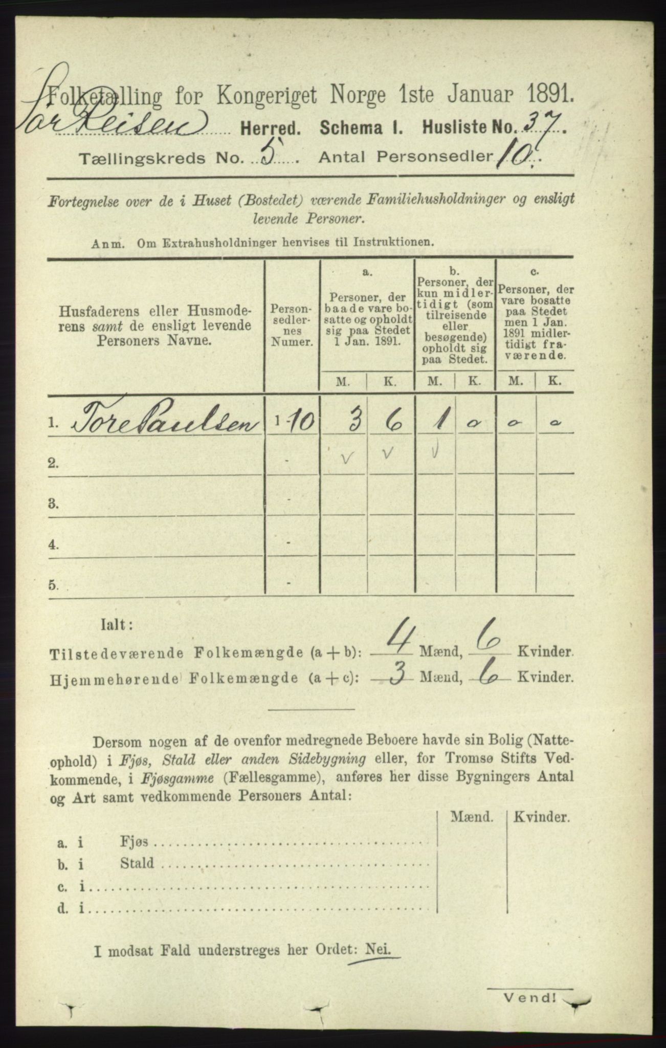 RA, 1891 census for 1925 Sørreisa, 1891, p. 1545