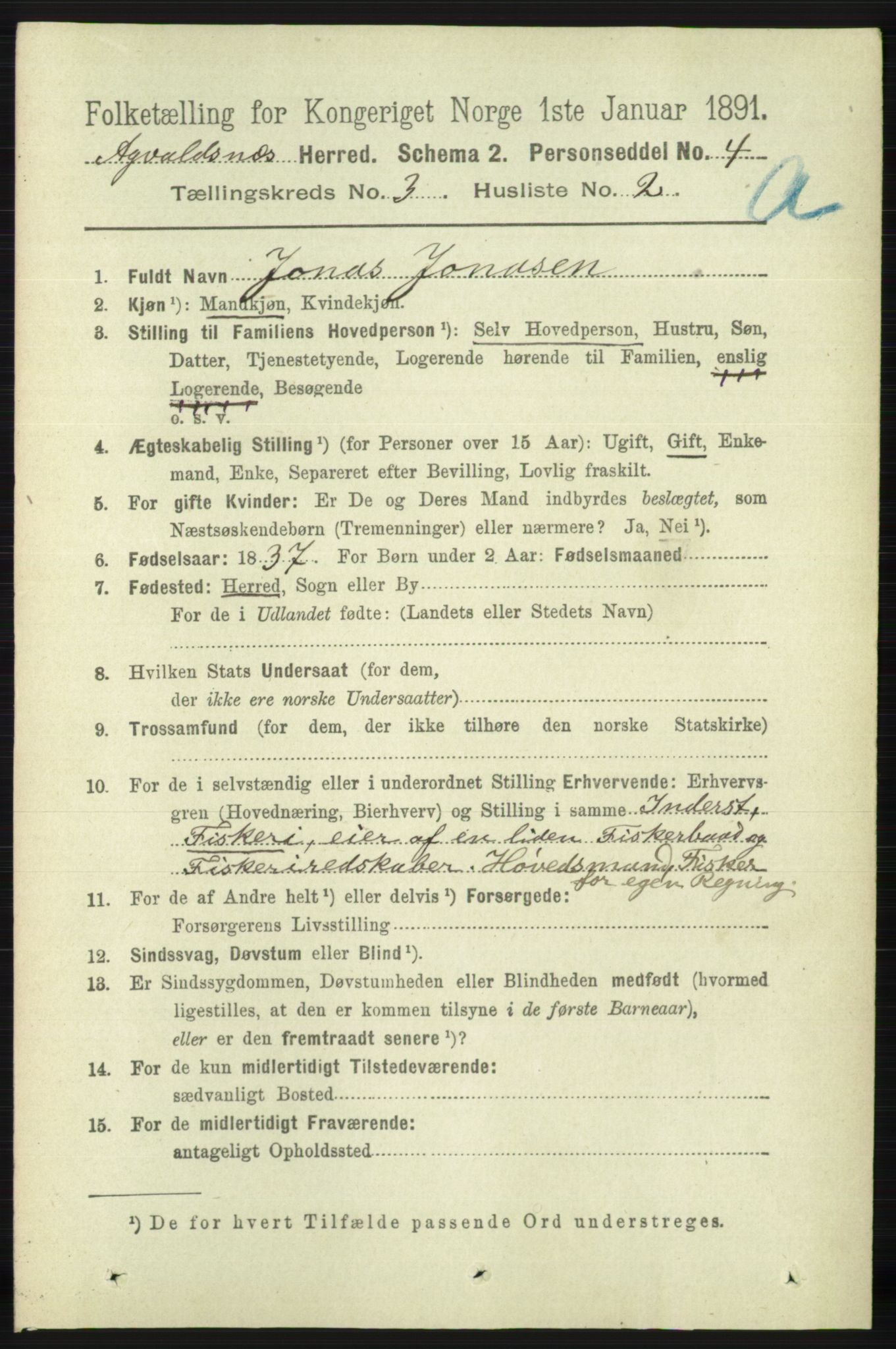 RA, 1891 census for 1147 Avaldsnes, 1891, p. 1021