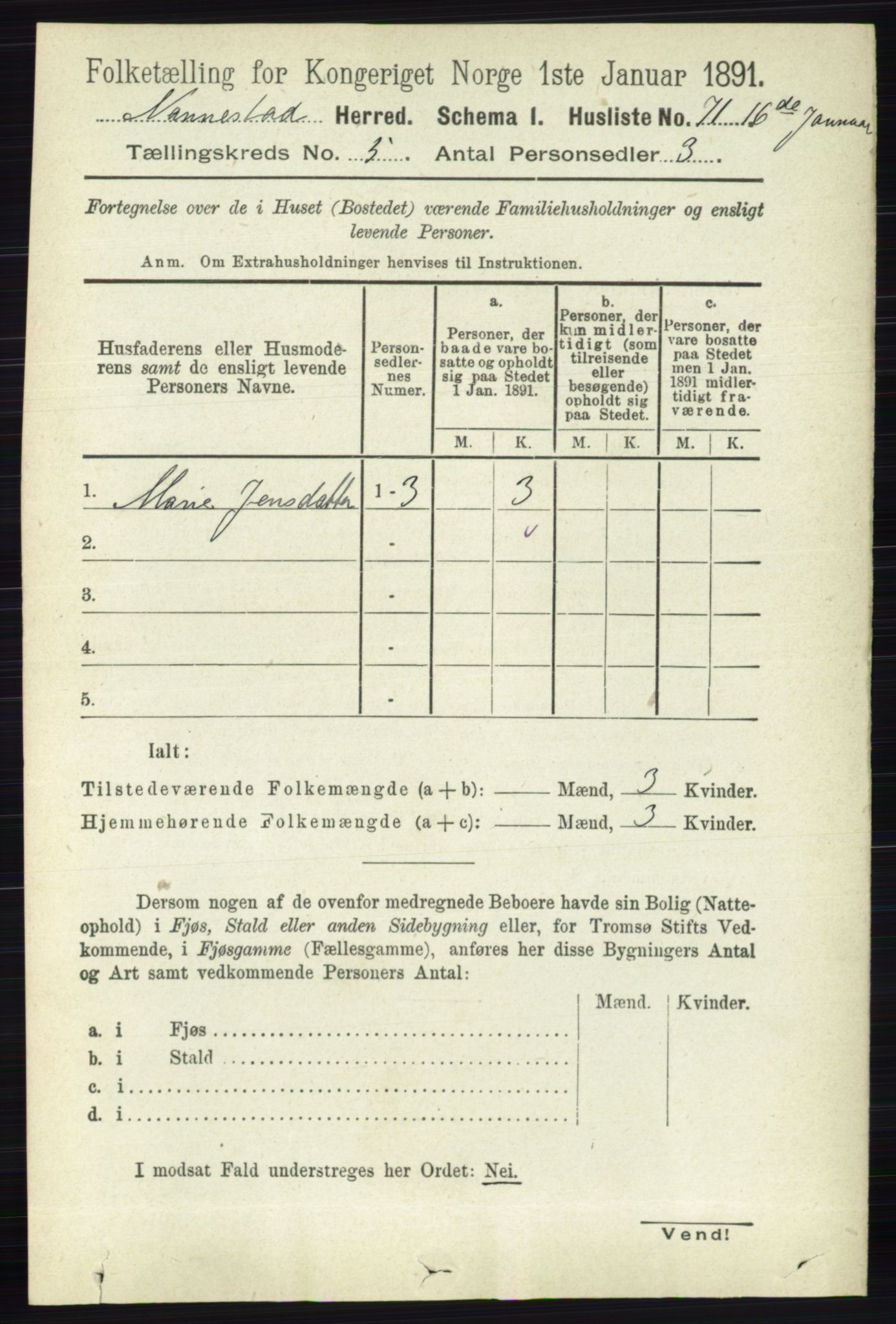 RA, 1891 census for 0238 Nannestad, 1891, p. 2594