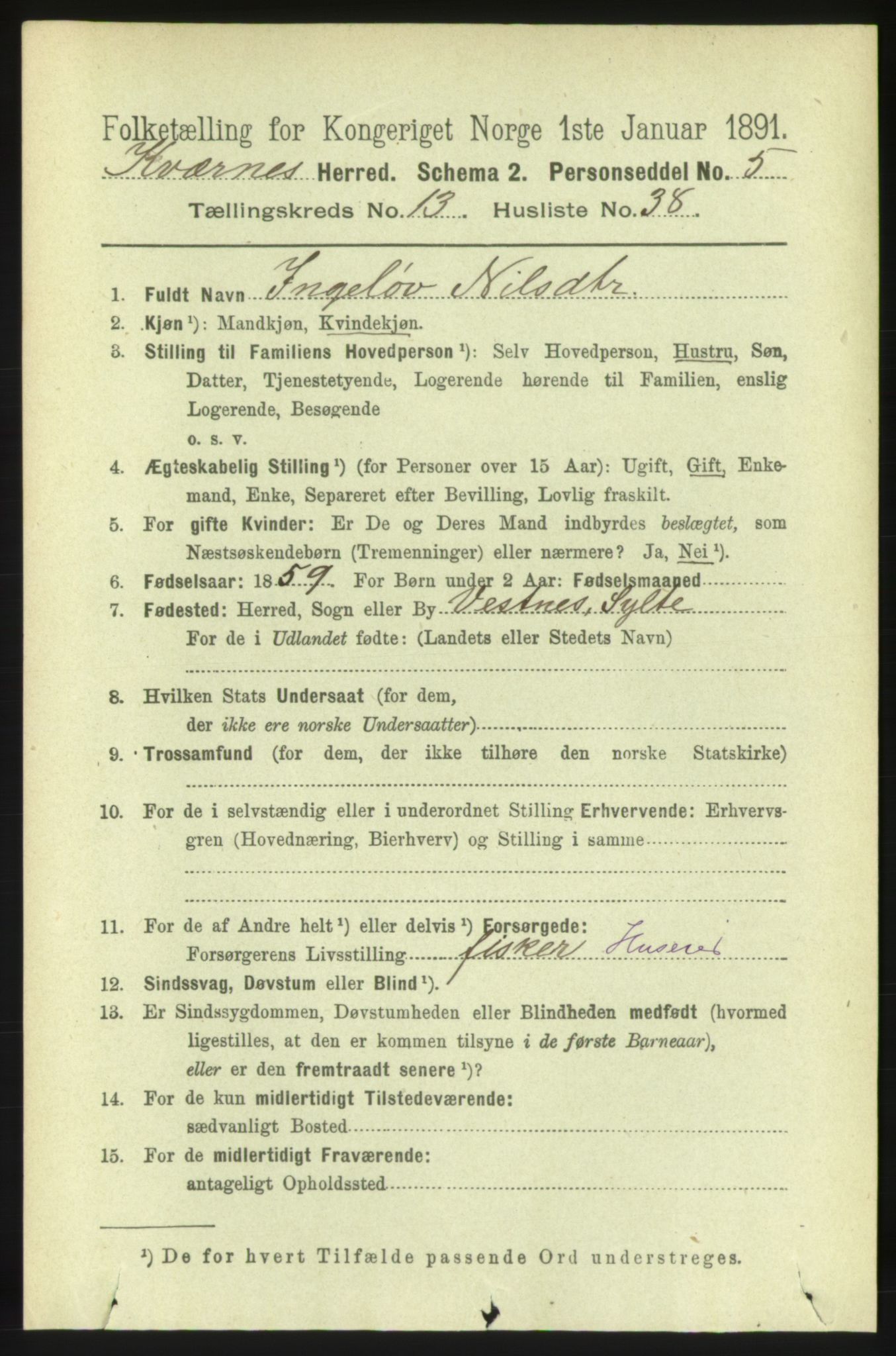 RA, 1891 census for 1553 Kvernes, 1891, p. 5687