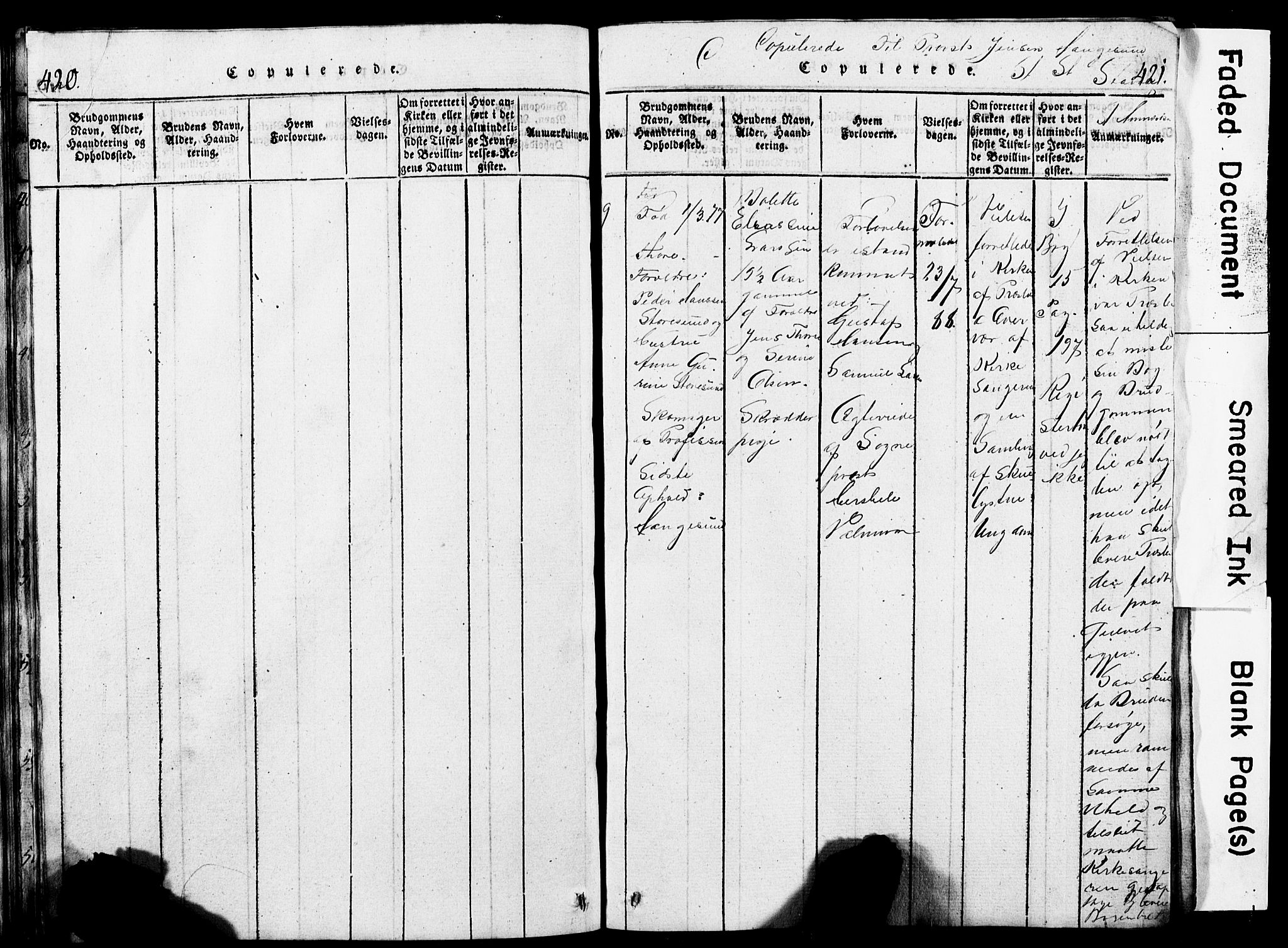 Torvastad sokneprestkontor, SAST/A -101857/H/Ha/Hab/L0002: Parish register (copy) no. B 2, 1817-1834, p. 420-421