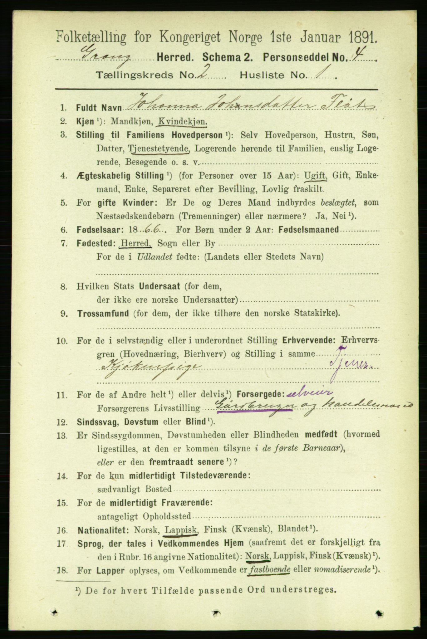 RA, 1891 census for 1742 Grong, 1891, p. 725