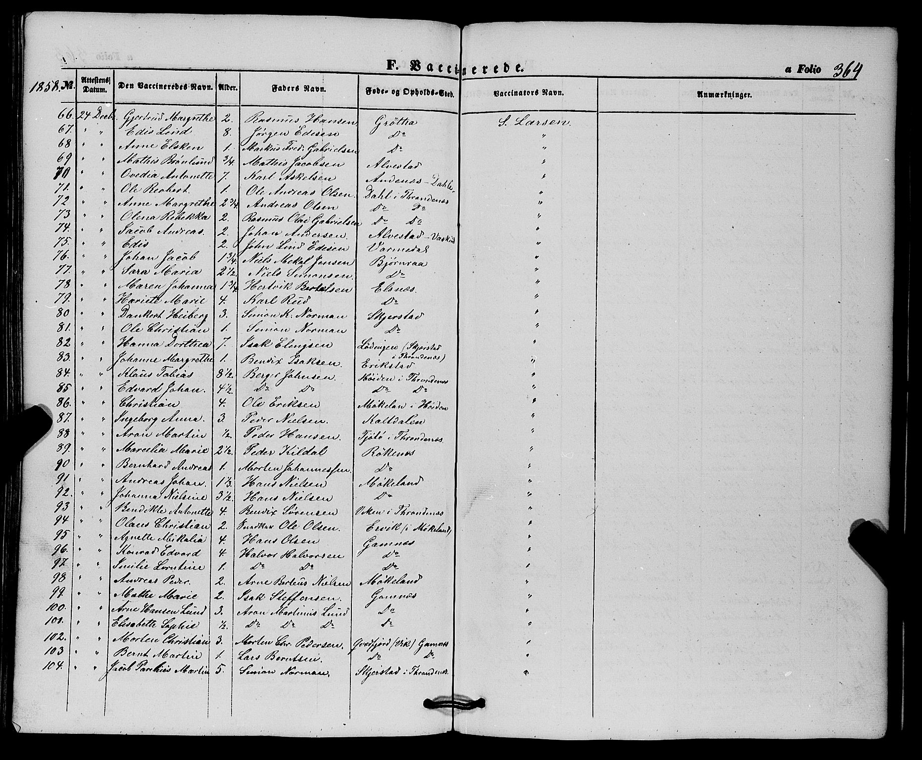 Trondenes sokneprestkontor, SATØ/S-1319/H/Ha/L0011kirke: Parish register (official) no. 11, 1853-1862, p. 364