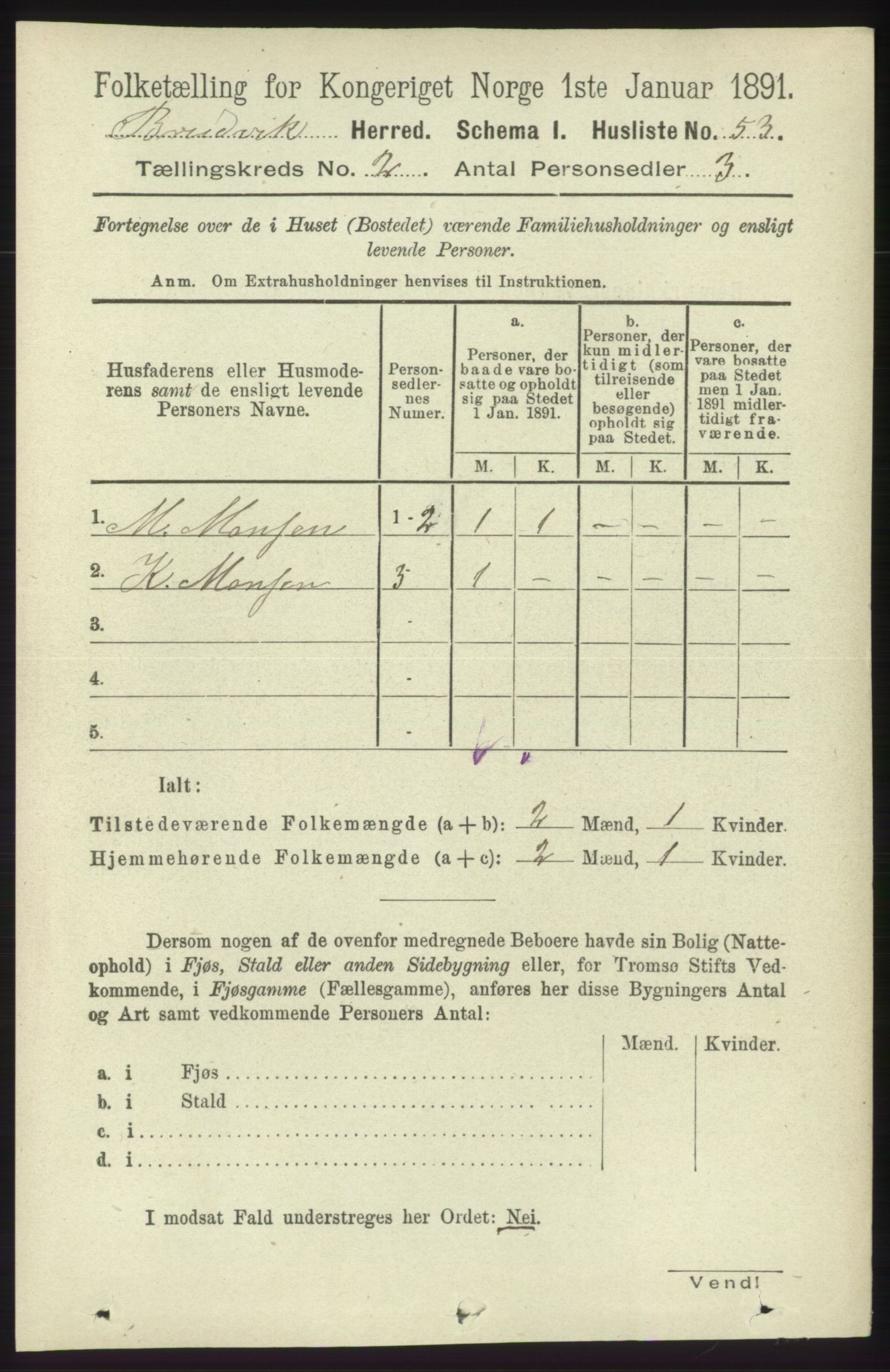 RA, 1891 census for 1251 Bruvik, 1891, p. 431