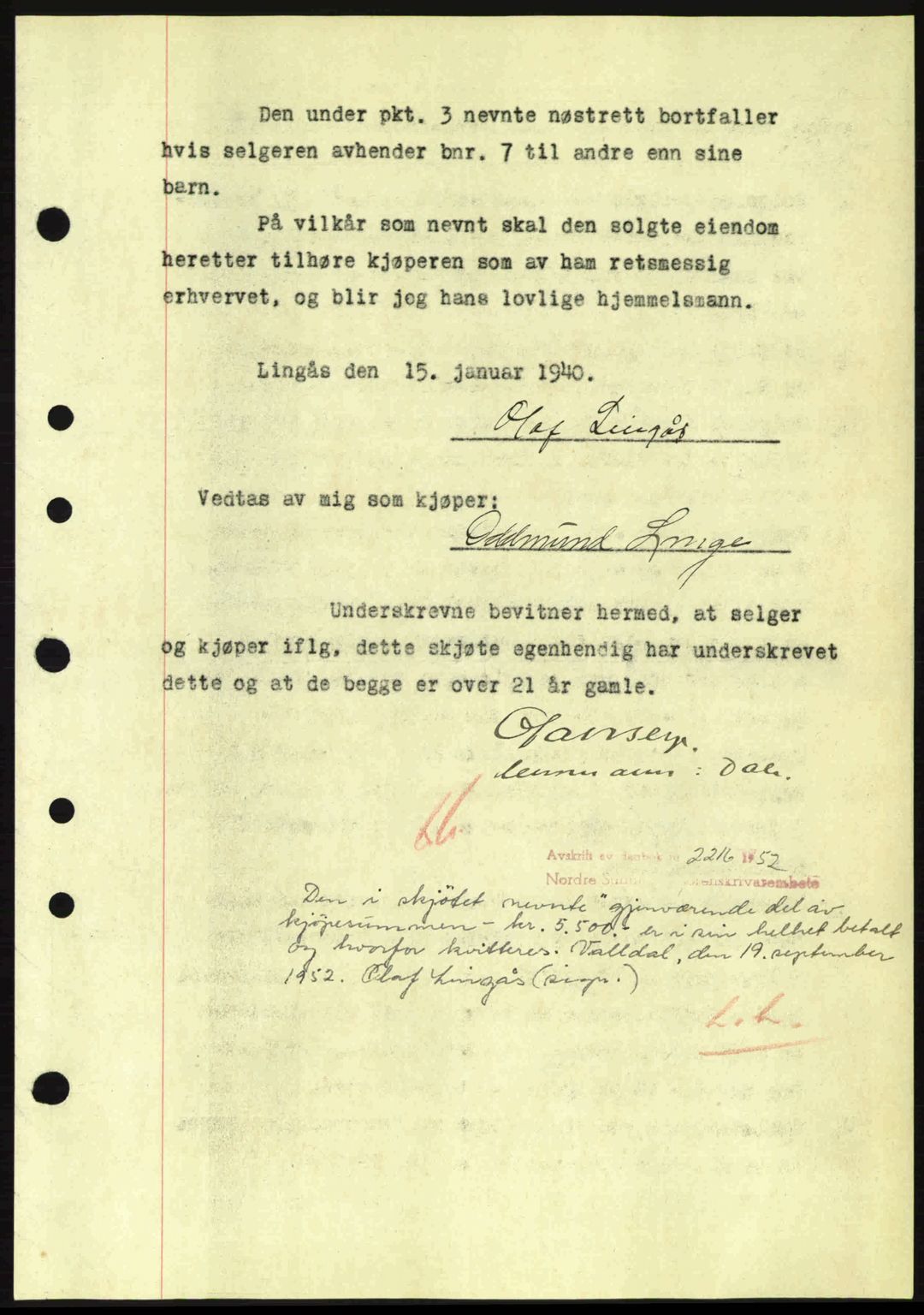 Nordre Sunnmøre sorenskriveri, AV/SAT-A-0006/1/2/2C/2Ca: Mortgage book no. A8, 1939-1940, Diary no: : 199/1940