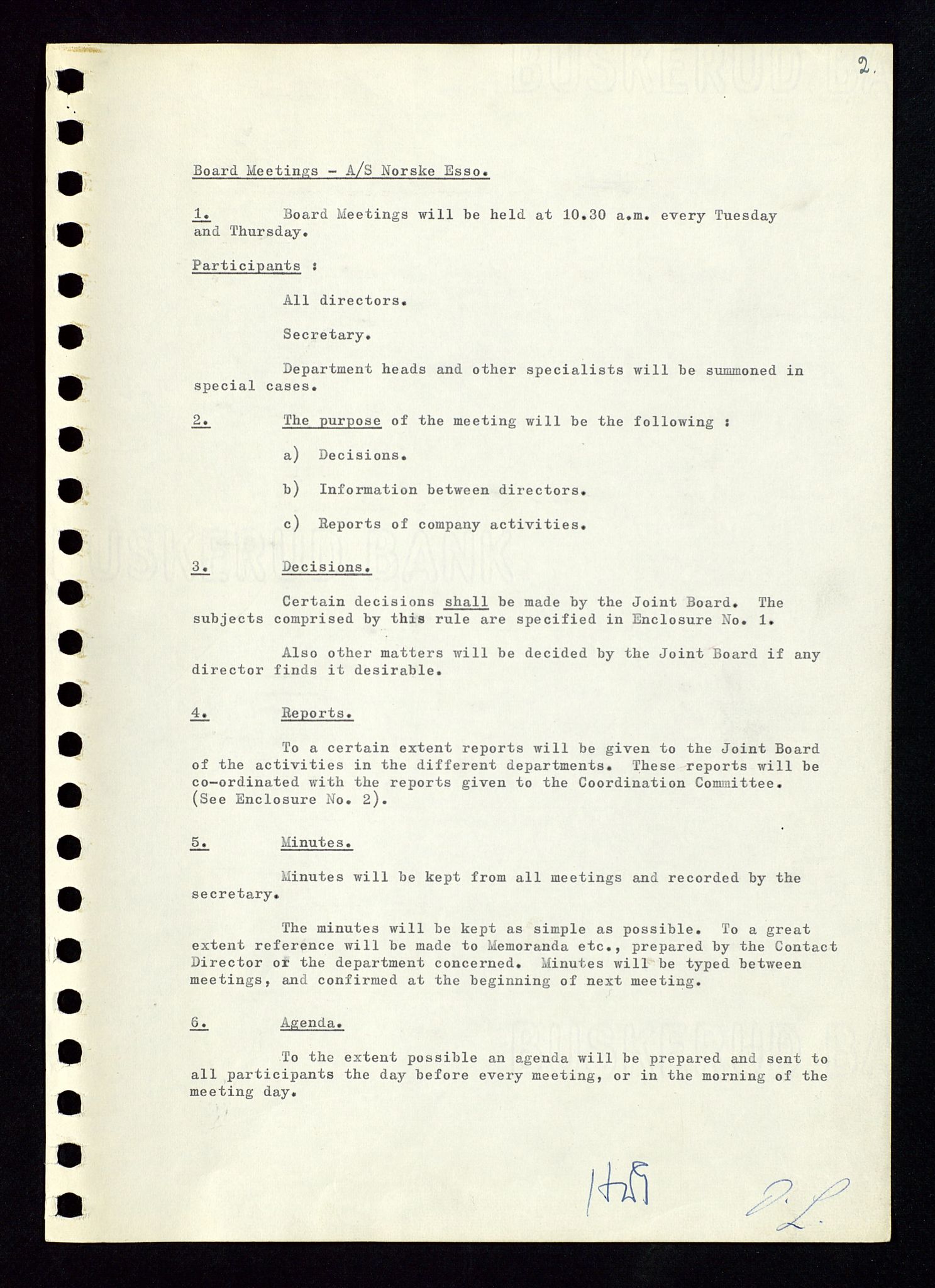 Pa 0982 - Esso Norge A/S, AV/SAST-A-100448/A/Aa/L0001/0001: Den administrerende direksjon Board minutes (styrereferater) / Den administrerende direksjon Board minutes (styrereferater), 1958-1959, p. 2