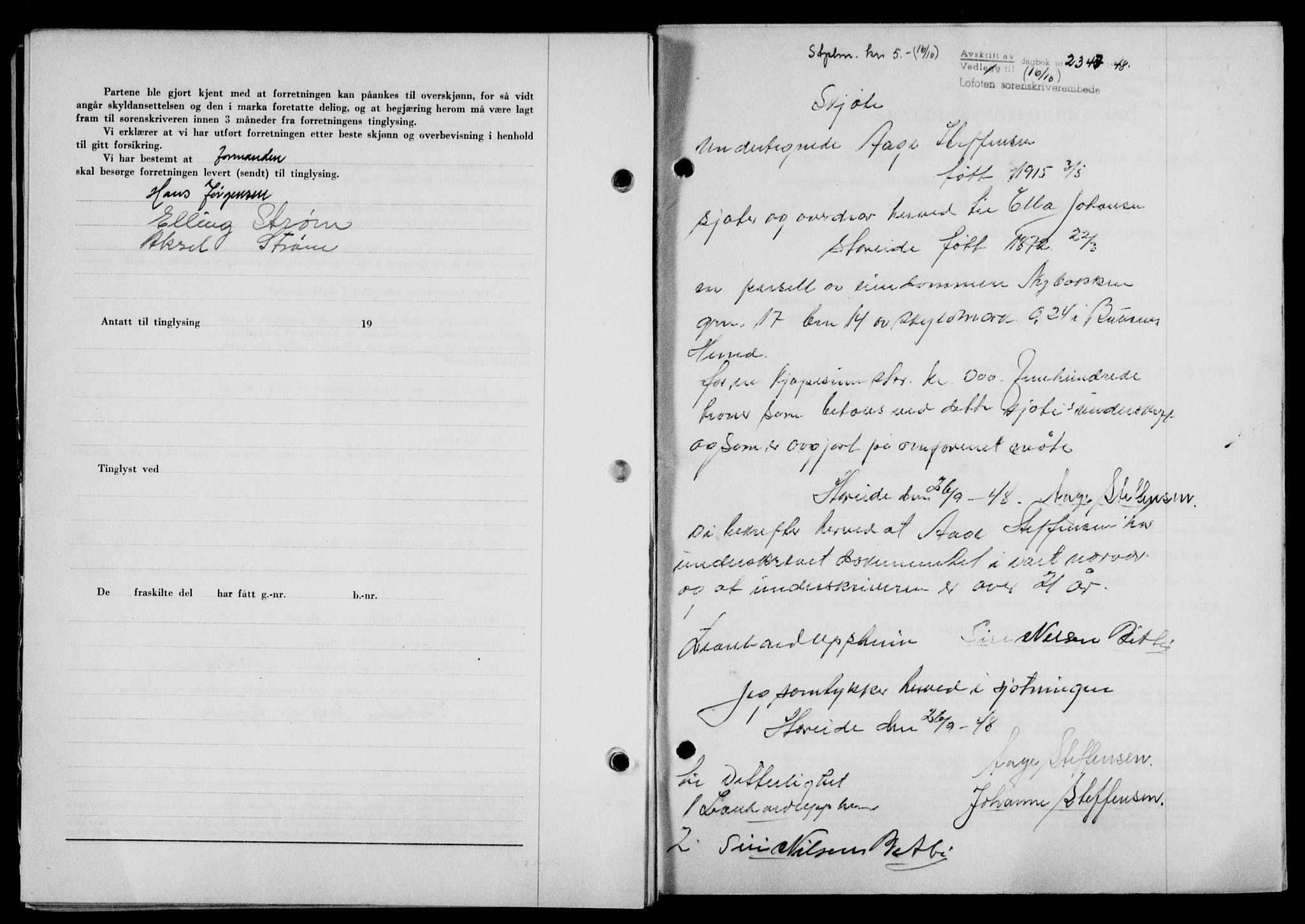 Lofoten sorenskriveri, SAT/A-0017/1/2/2C/L0019a: Mortgage book no. 19a, 1948-1948, Diary no: : 2347/1948