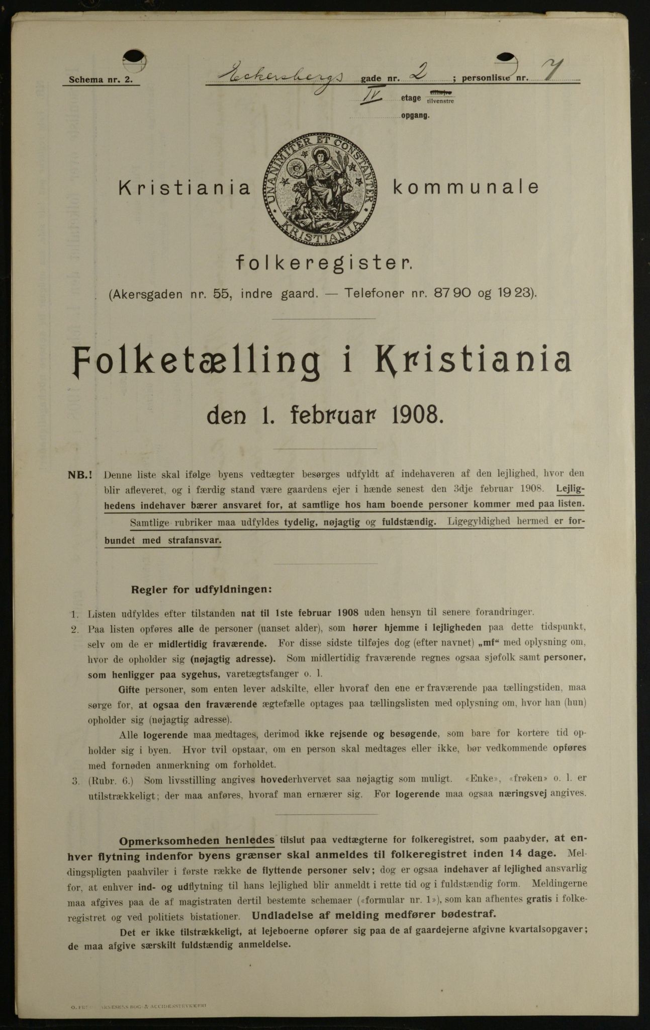 OBA, Municipal Census 1908 for Kristiania, 1908, p. 16819