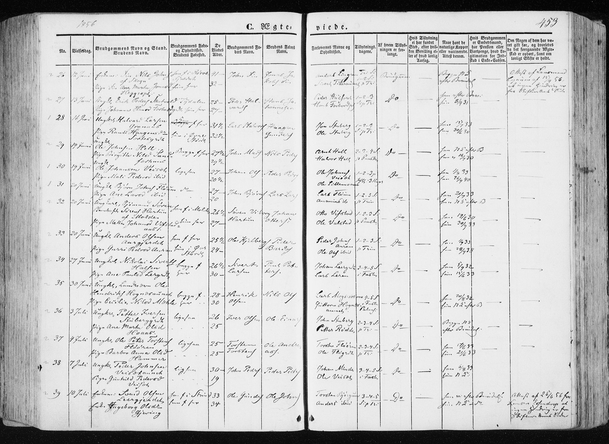 Ministerialprotokoller, klokkerbøker og fødselsregistre - Nord-Trøndelag, AV/SAT-A-1458/709/L0074: Parish register (official) no. 709A14, 1845-1858, p. 453