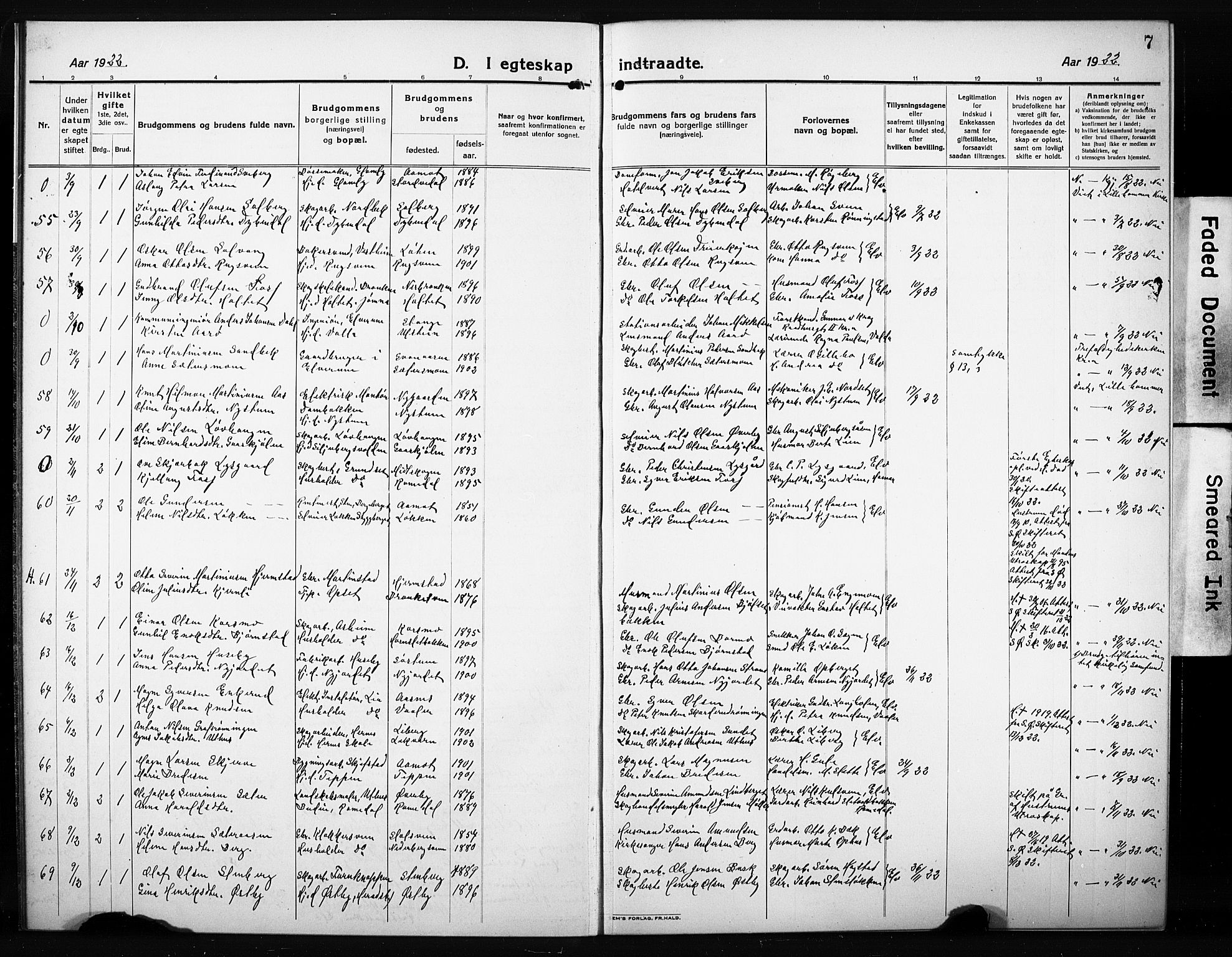 Elverum prestekontor, AV/SAH-PREST-044/H/Ha/Hab/L0014: Parish register (copy) no. 14, 1922-1933, p. 7