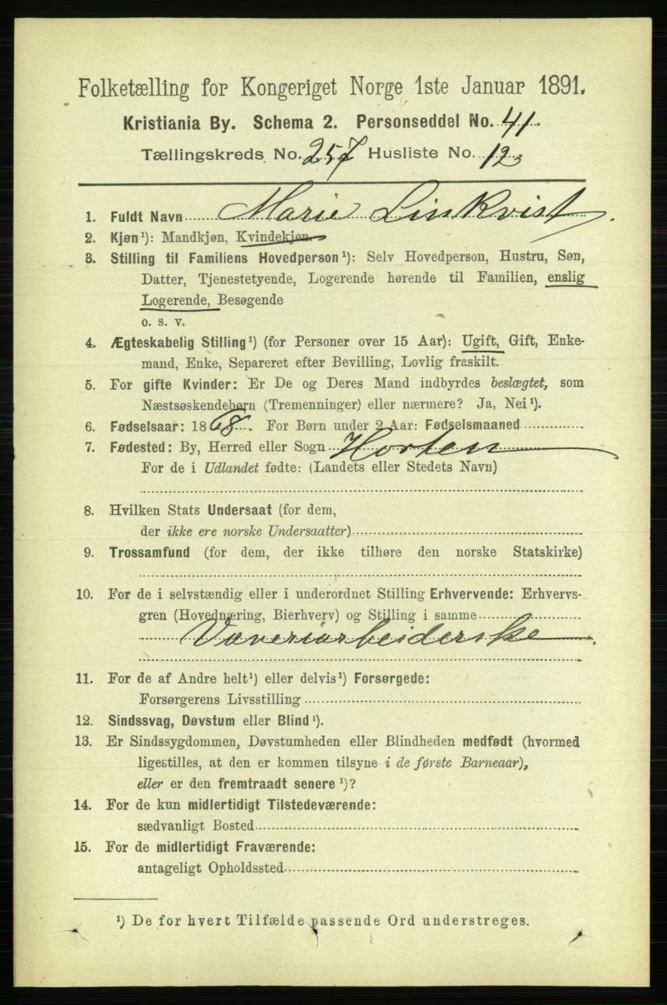 RA, 1891 census for 0301 Kristiania, 1891, p. 156714