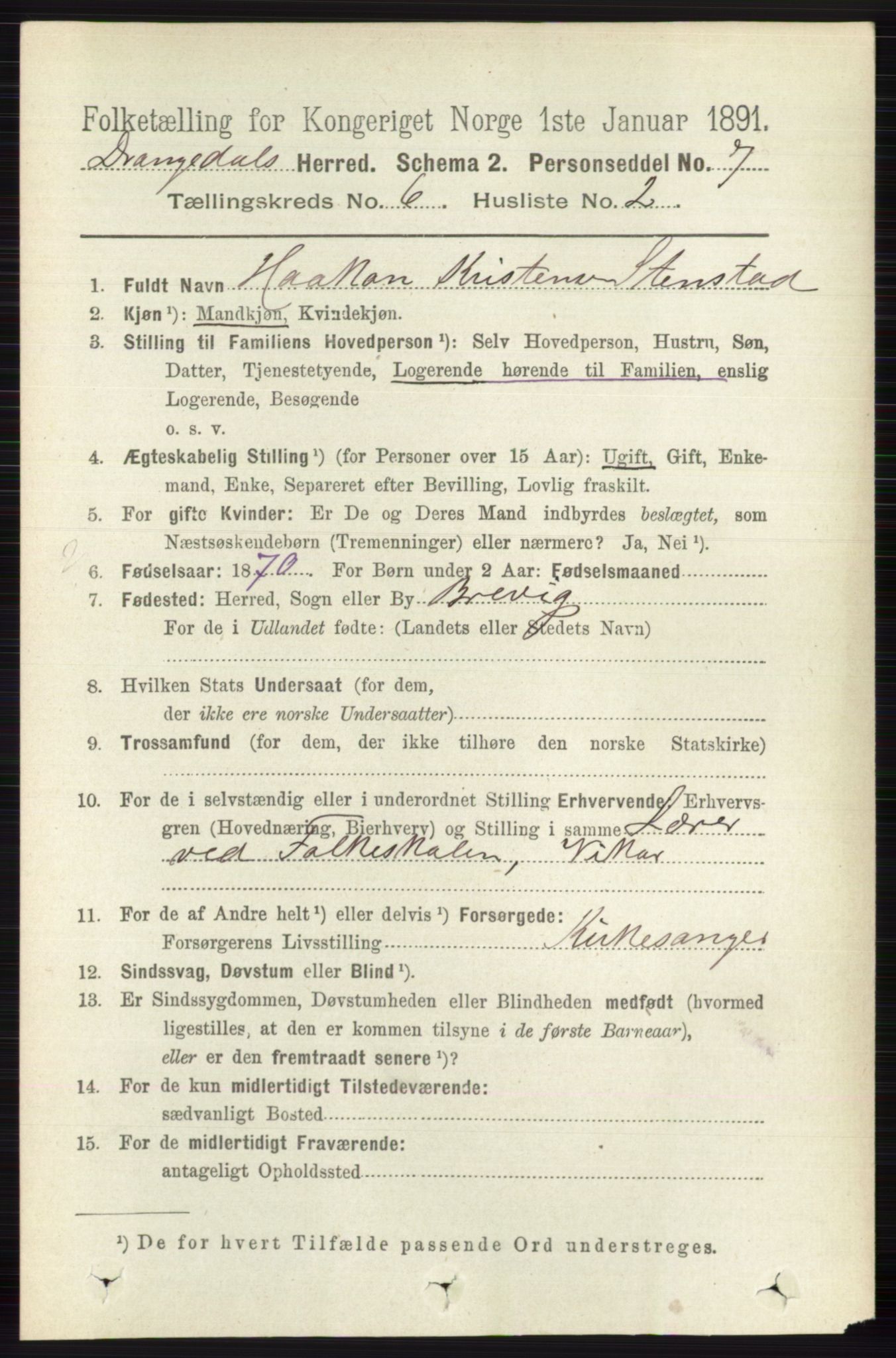 RA, 1891 census for 0817 Drangedal, 1891, p. 1997