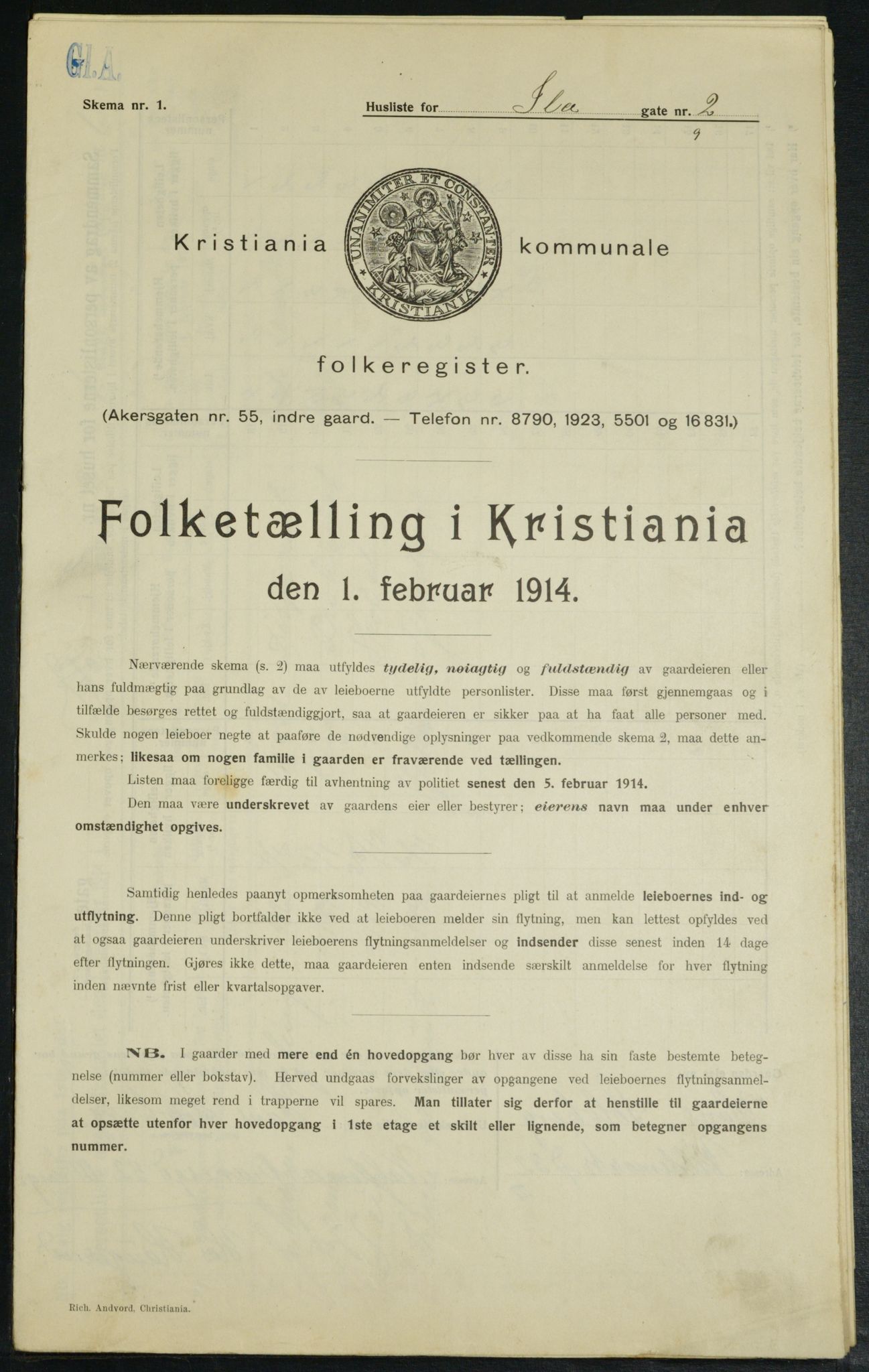 OBA, Municipal Census 1914 for Kristiania, 1914, p. 43183