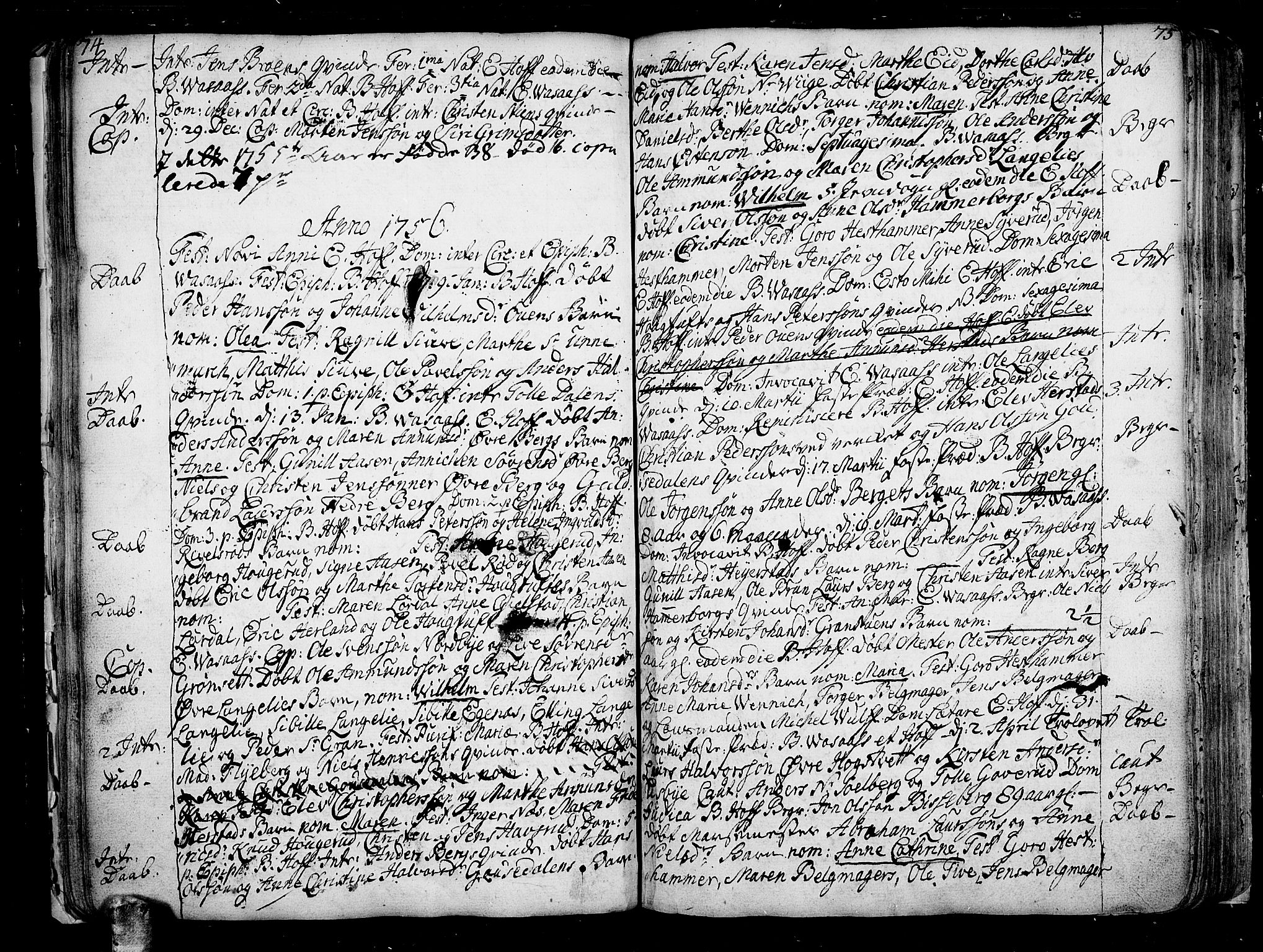 Hof kirkebøker, SAKO/A-64/F/Fa/L0002: Parish register (official) no. I 2, 1746-1781, p. 74-75