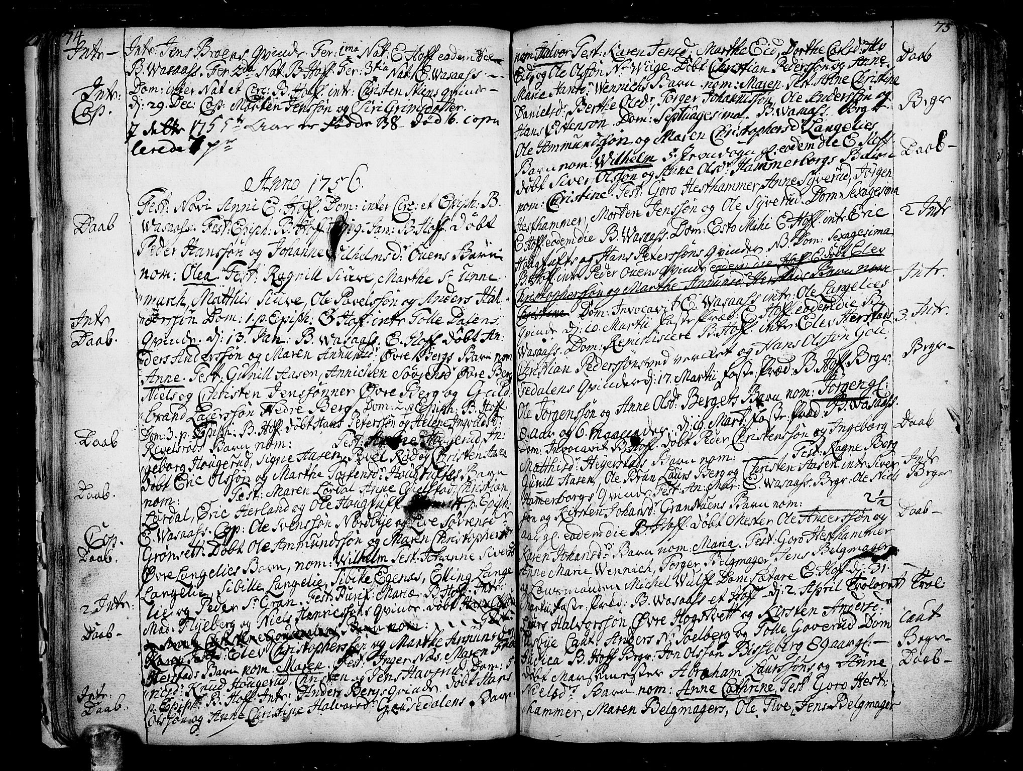 Hof kirkebøker, AV/SAKO-A-64/F/Fa/L0002: Parish register (official) no. I 2, 1746-1781, p. 74-75