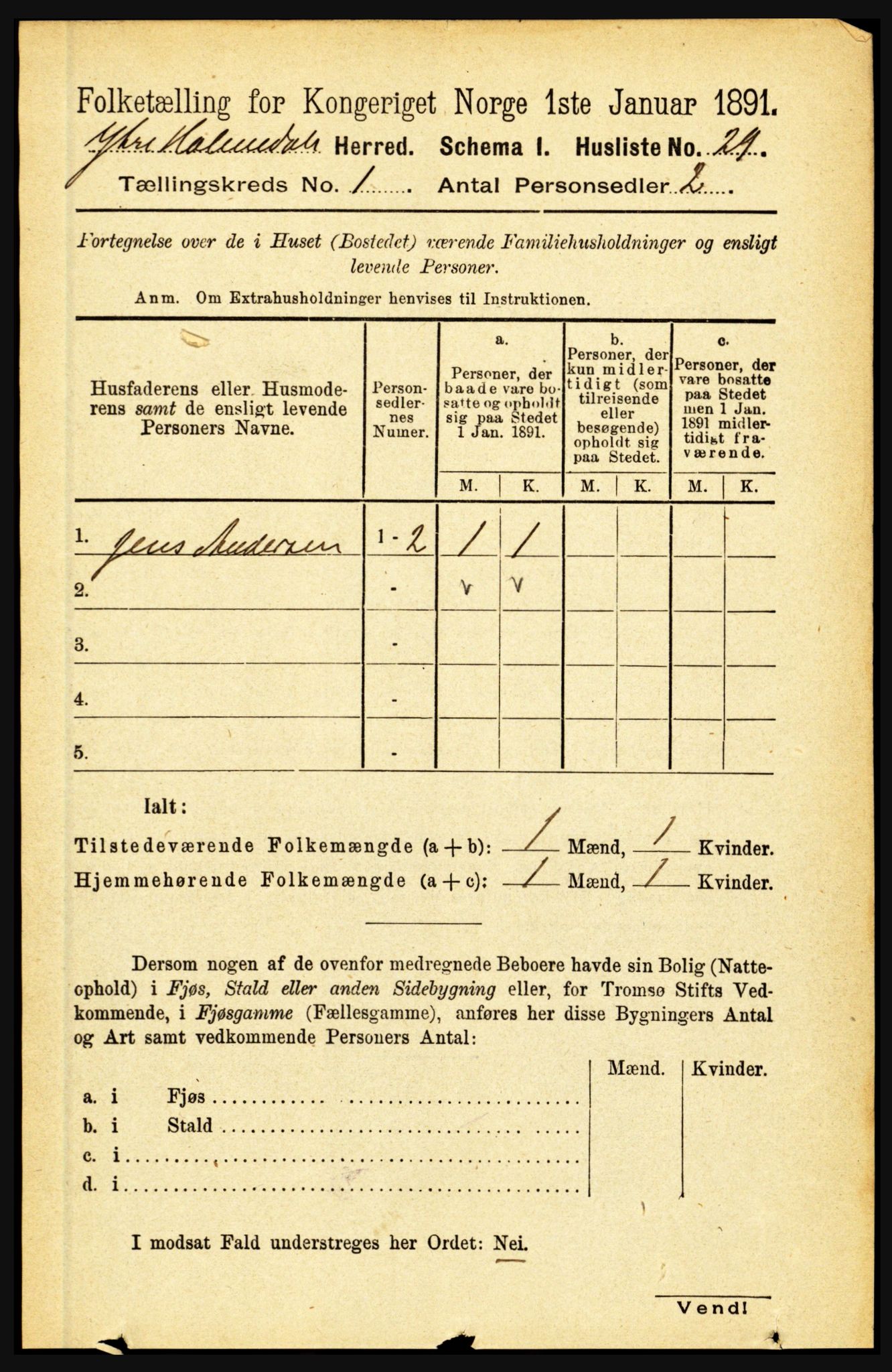 RA, 1891 census for 1429 Ytre Holmedal, 1891, p. 75