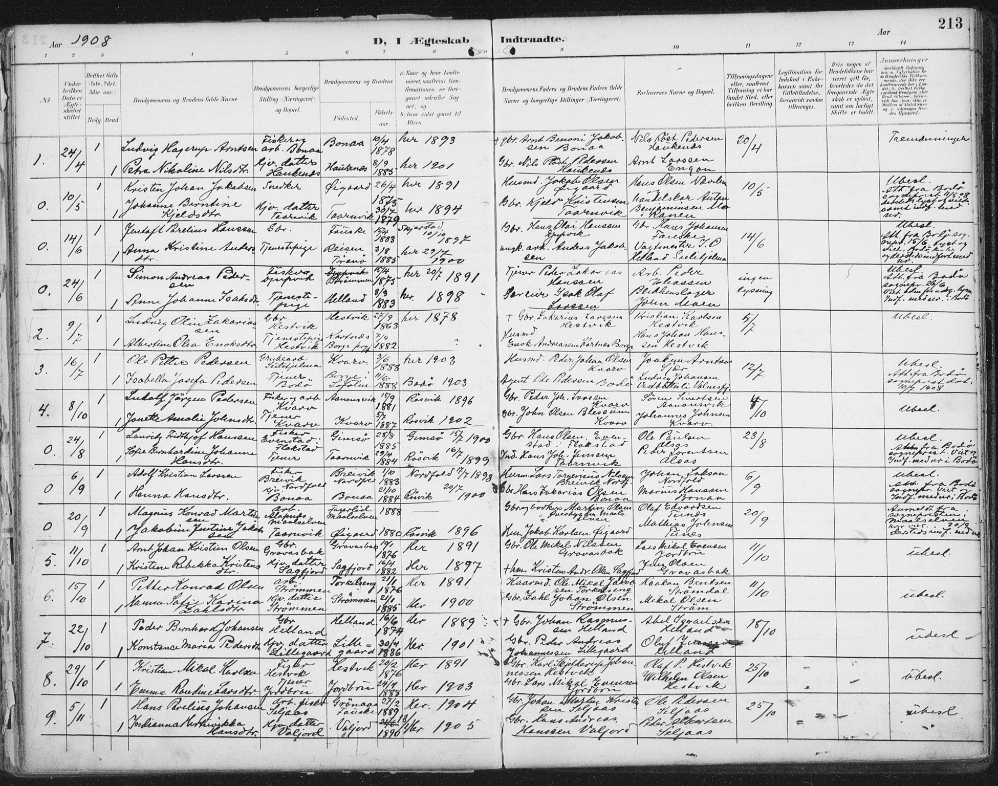 Ministerialprotokoller, klokkerbøker og fødselsregistre - Nordland, SAT/A-1459/854/L0779: Parish register (official) no. 854A02, 1892-1909, p. 213