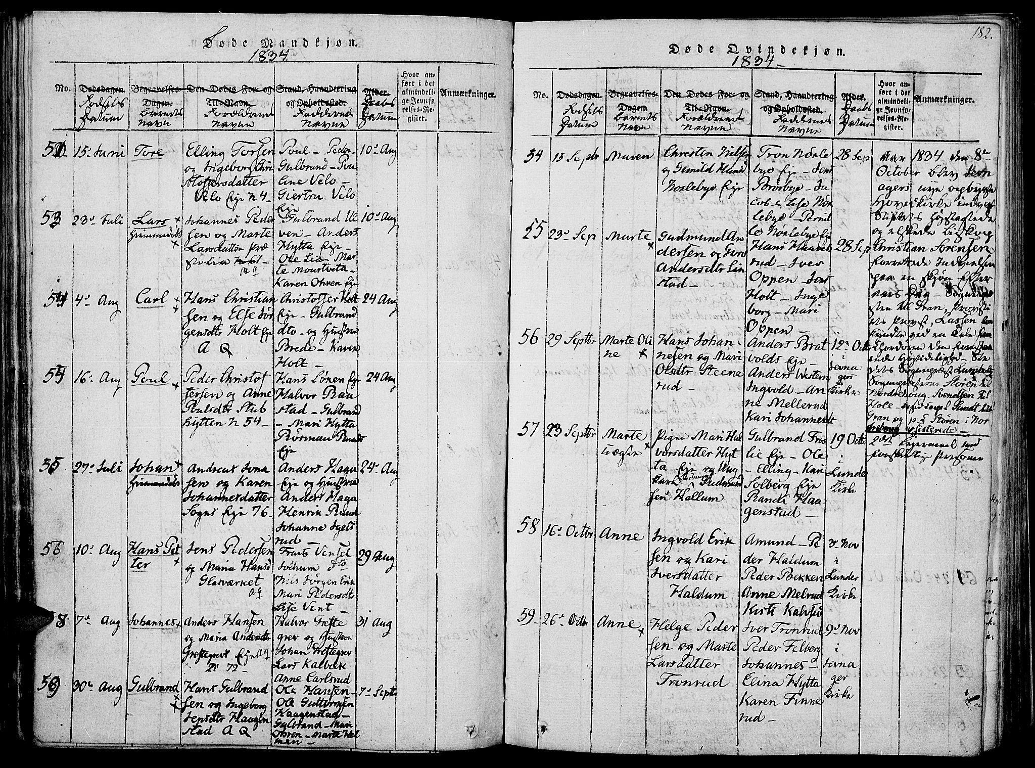 Jevnaker prestekontor, SAH/PREST-116/H/Ha/Haa/L0005: Parish register (official) no. 5, 1815-1837, p. 182