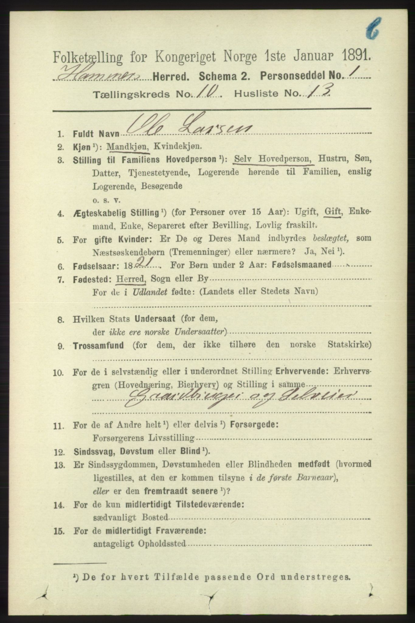 RA, 1891 census for 1254 Hamre, 1891, p. 3111