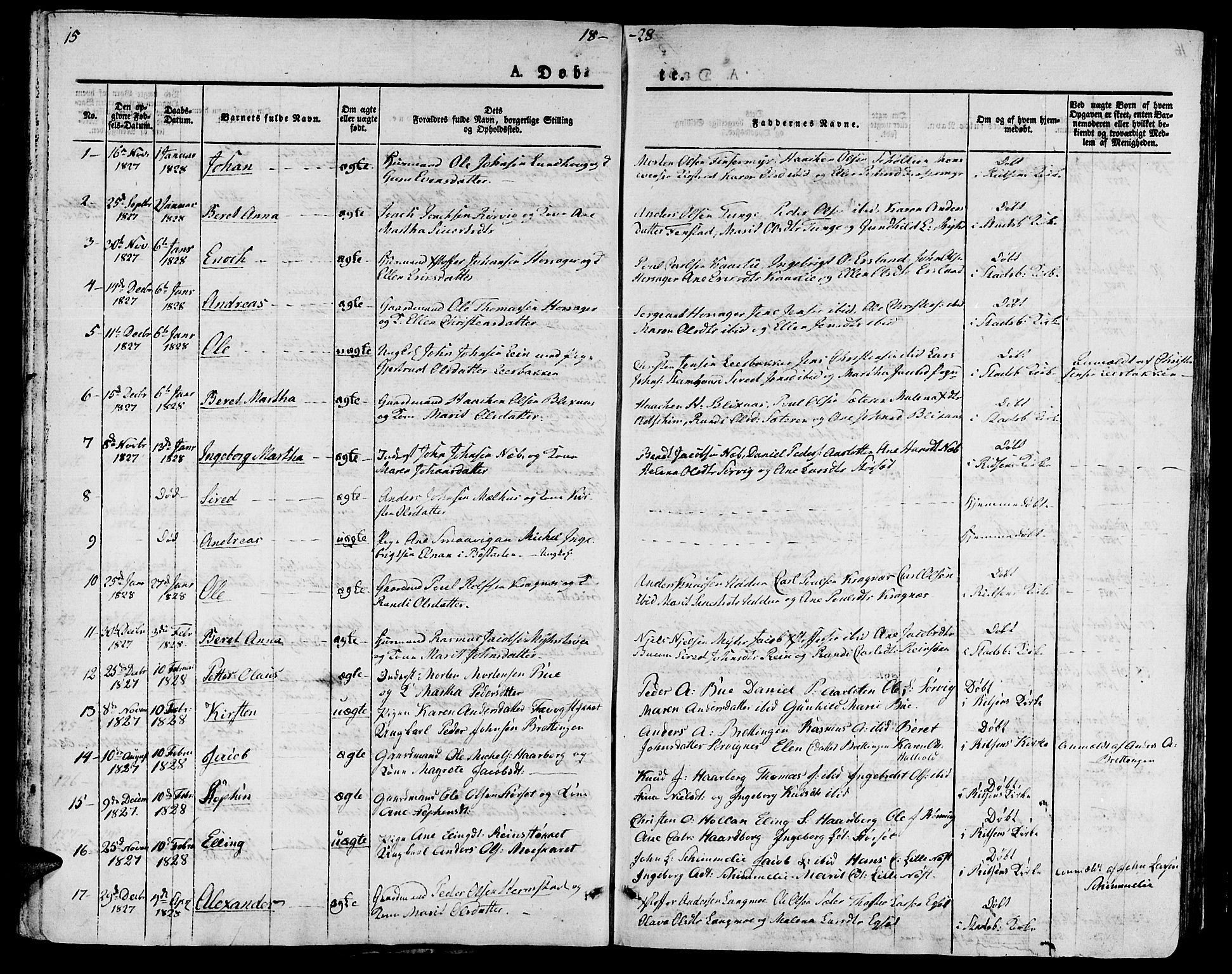 Ministerialprotokoller, klokkerbøker og fødselsregistre - Sør-Trøndelag, SAT/A-1456/646/L0609: Parish register (official) no. 646A07, 1826-1838, p. 15