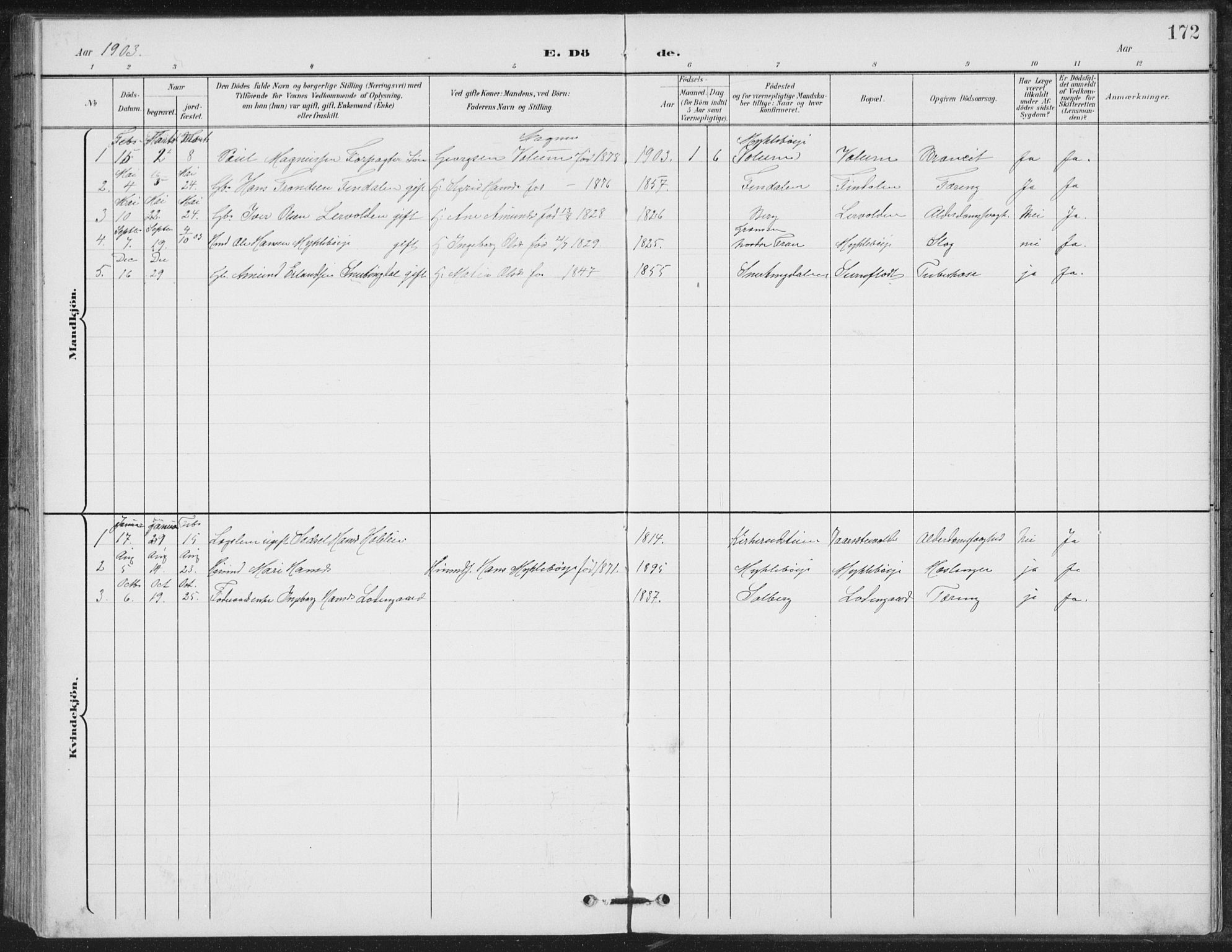 Vestre Gausdal prestekontor, SAH/PREST-094/H/Ha/Hab/L0004: Parish register (copy) no. 4, 1898-1939, p. 172