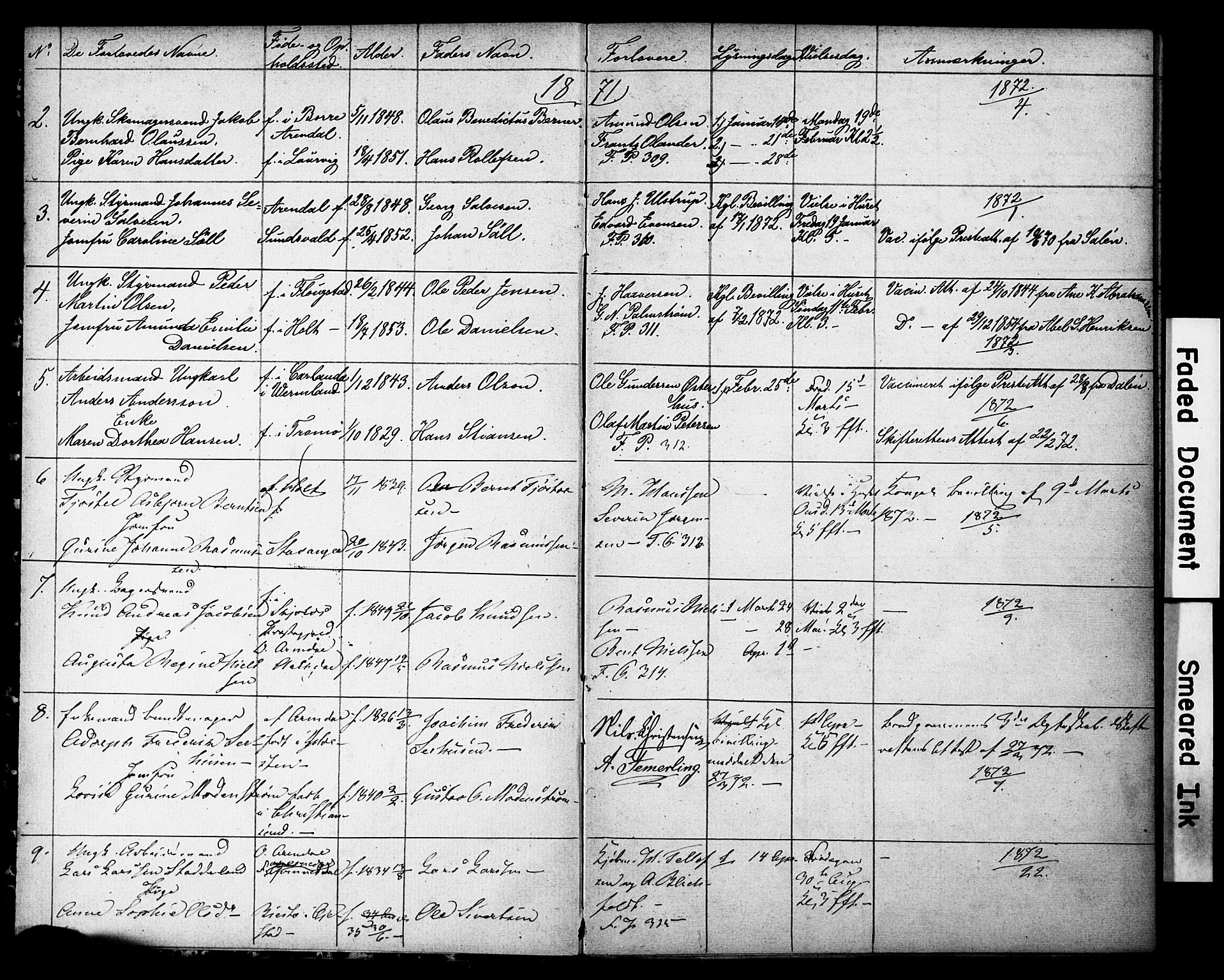 Arendal sokneprestkontor, Trefoldighet, SAK/1111-0040/F/Fe/L0003: Banns register no. A VI 3, 1872-1879