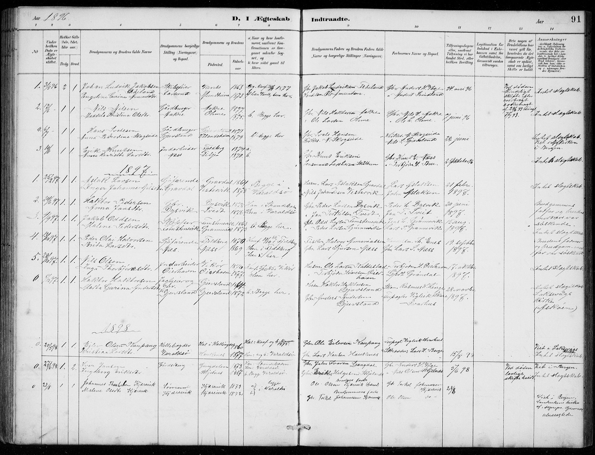 Strandebarm sokneprestembete, SAB/A-78401/H/Hab: Parish register (copy) no. C  1, 1891-1913, p. 91